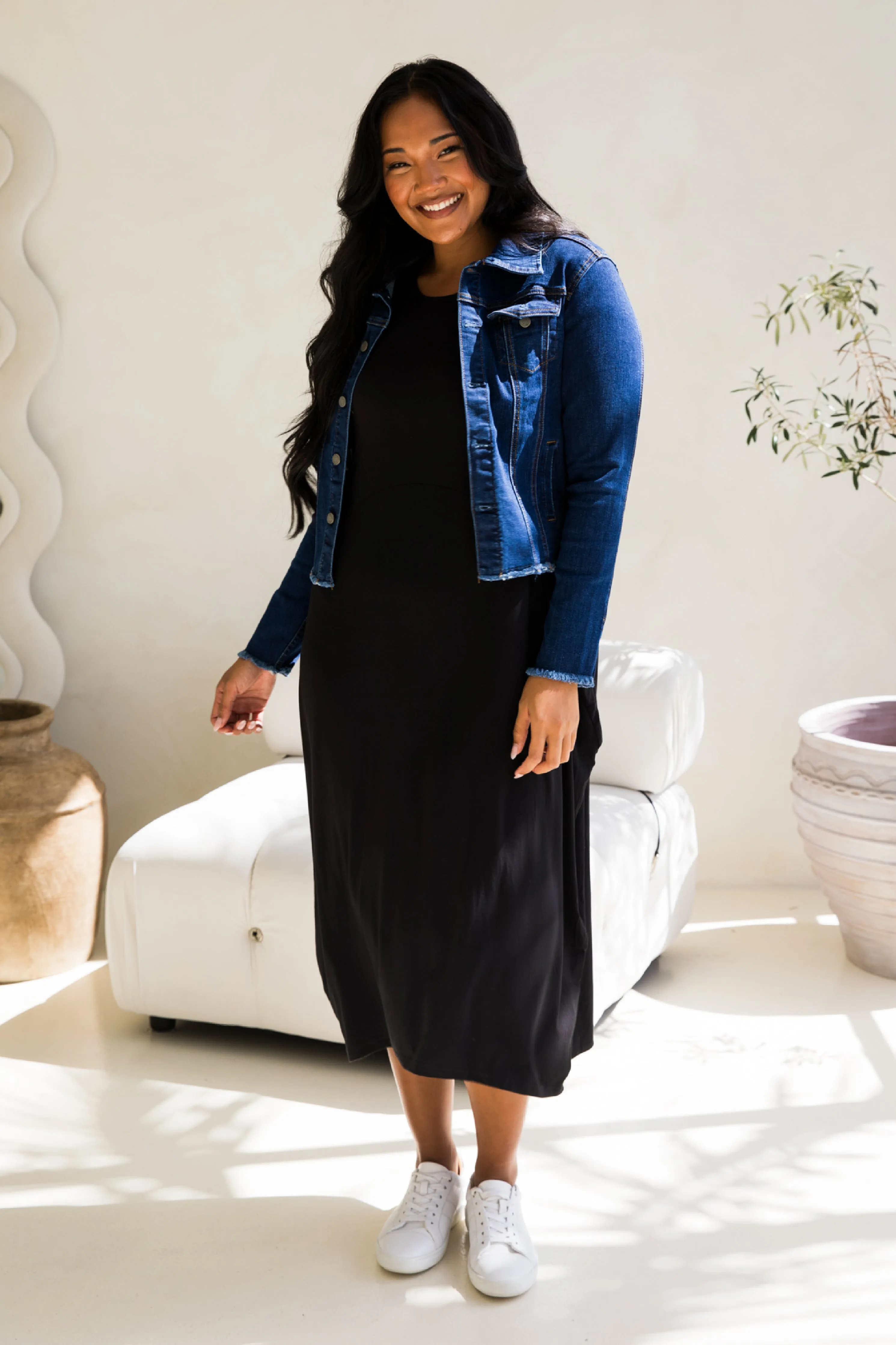Frayed Denim Jacket | Dark Blue
