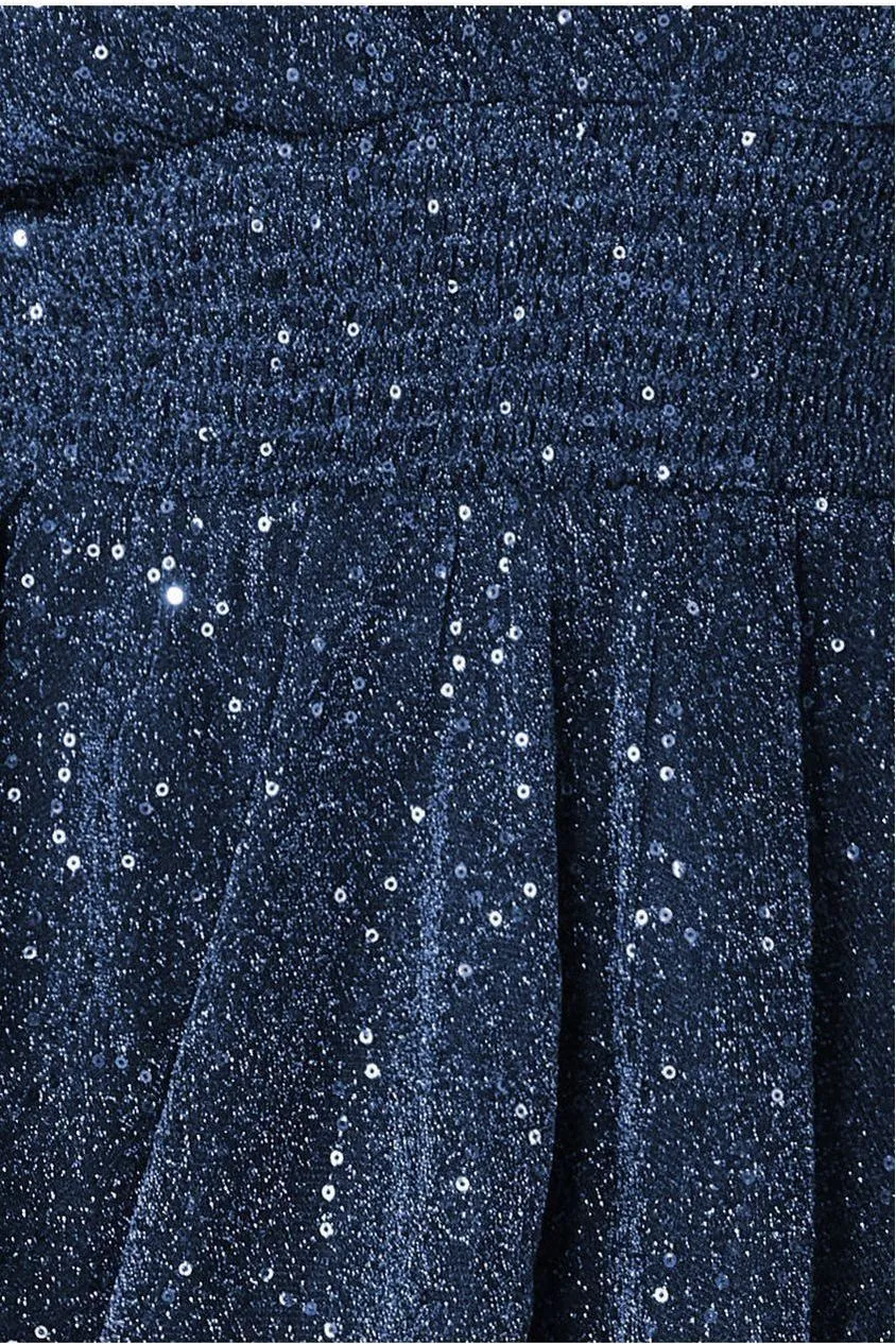 Goddiva Sequin Lurex Tiered Midi Dress - Navy