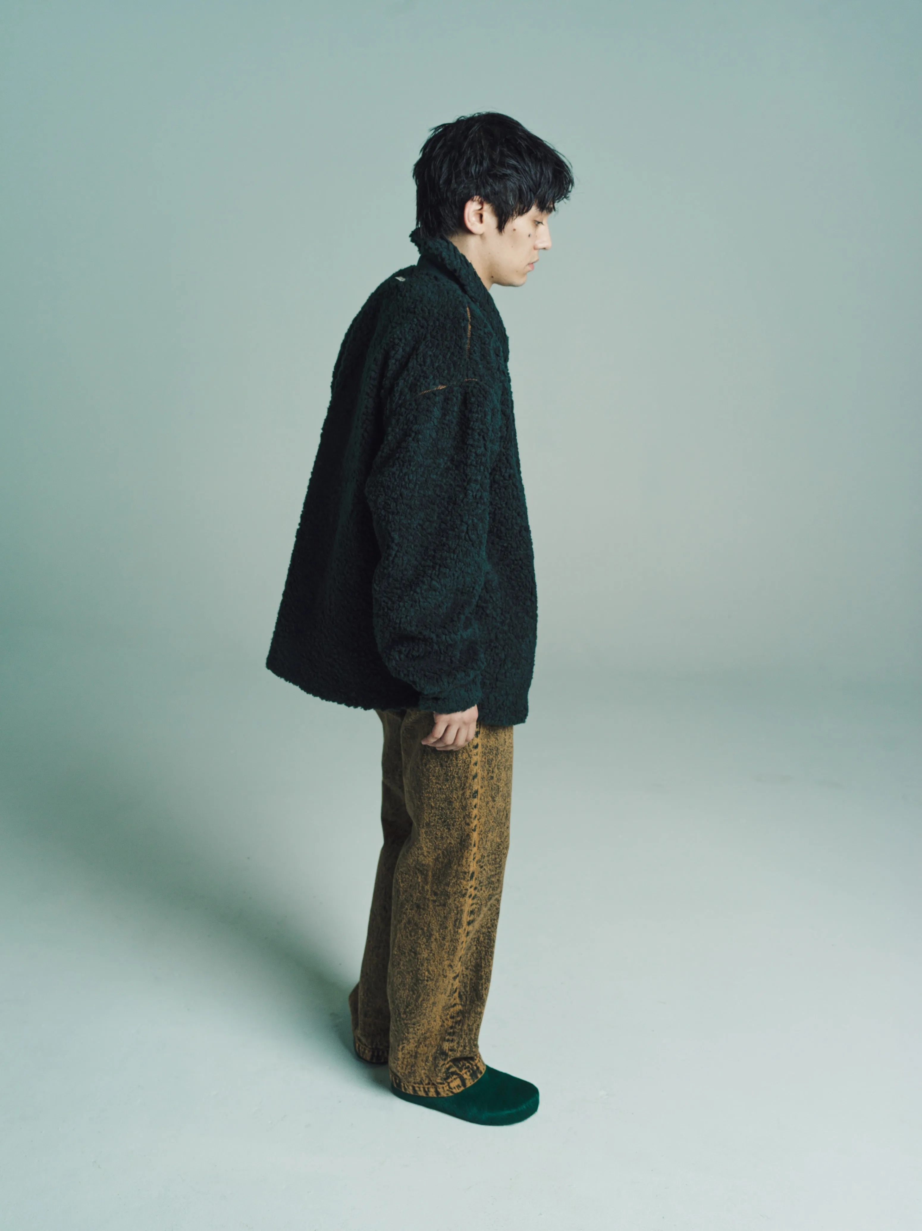 Green Sherpa Zip Shirt Jacket