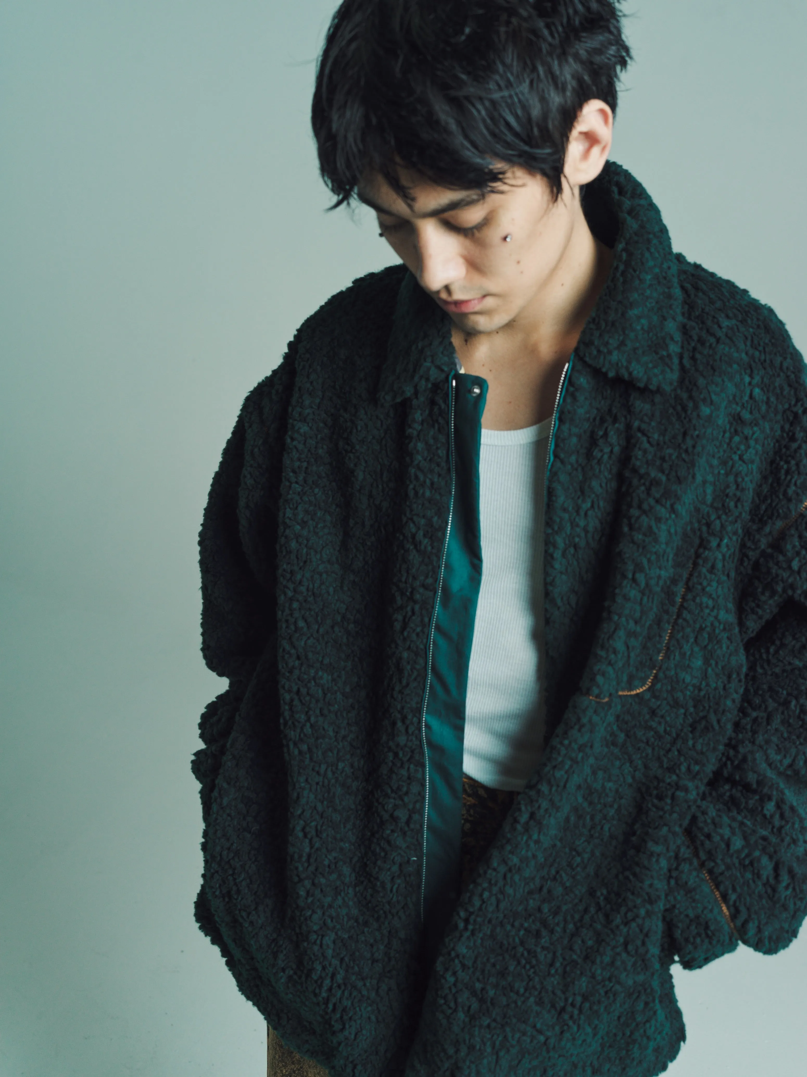 Green Sherpa Zip Shirt Jacket