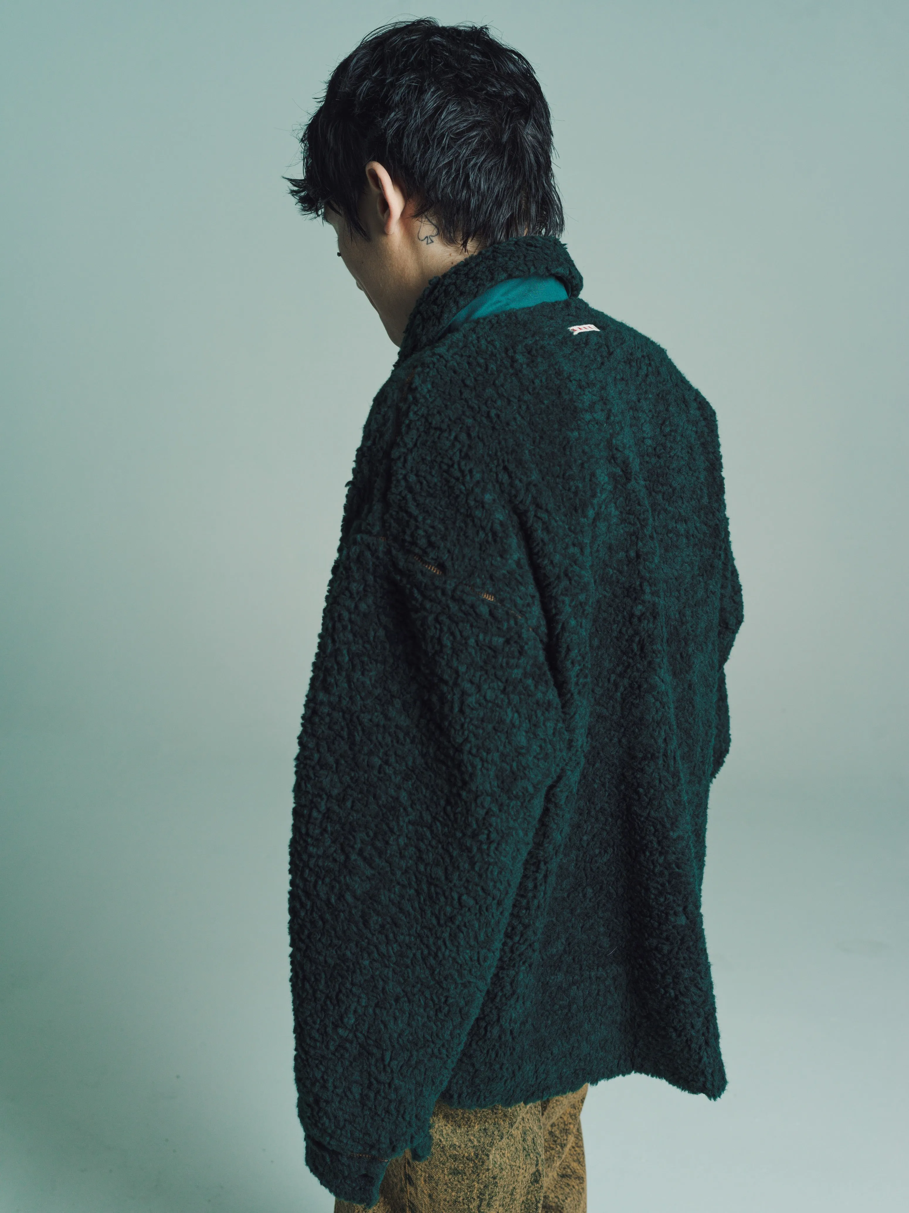 Green Sherpa Zip Shirt Jacket