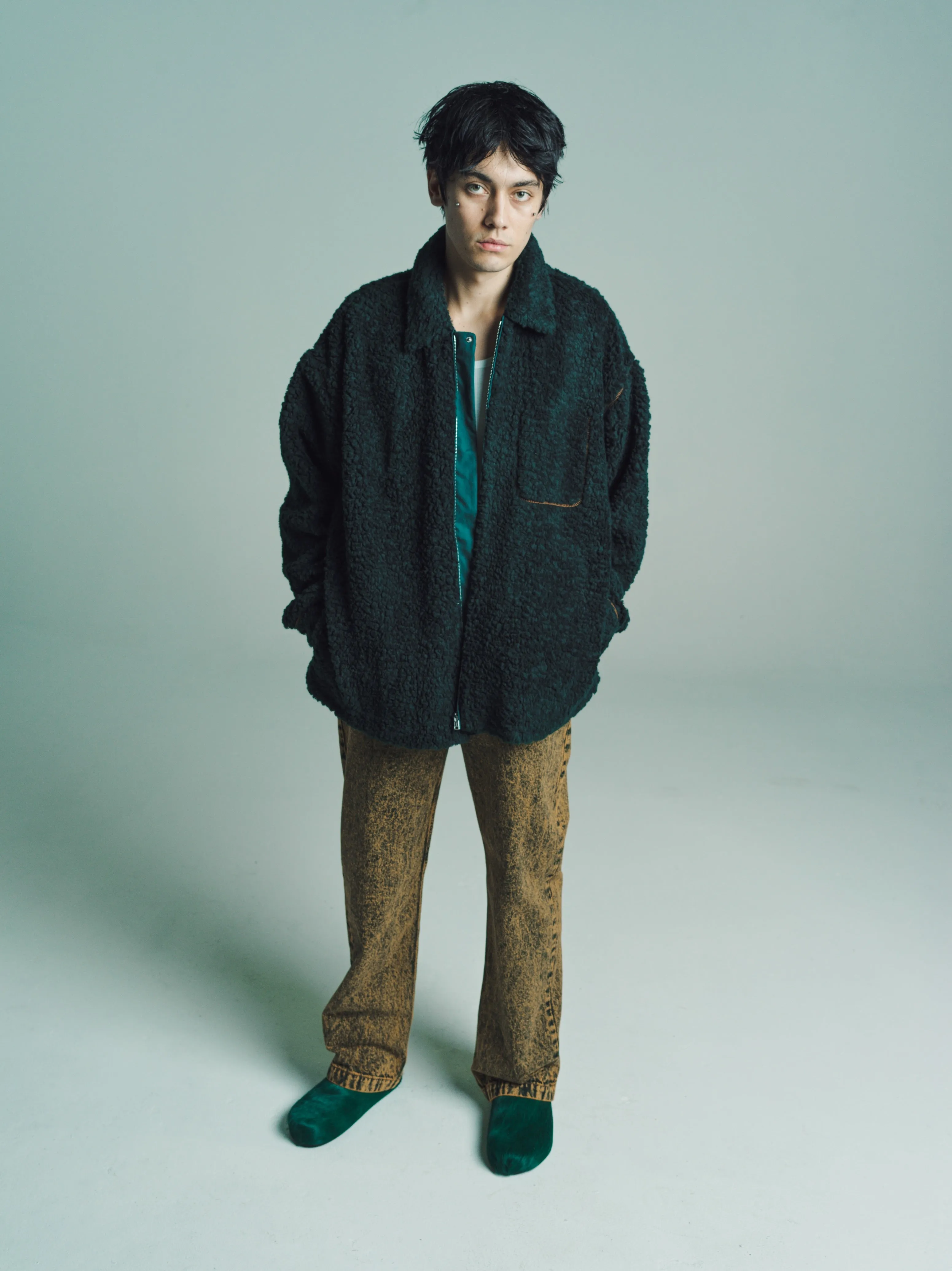 Green Sherpa Zip Shirt Jacket