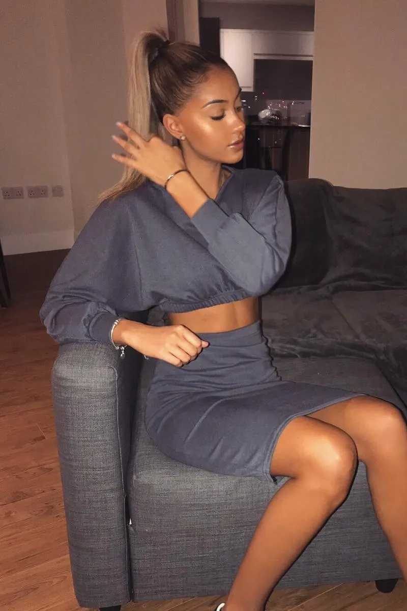 Grey Cropped Jumper and Skirt Co-ord - Heidi