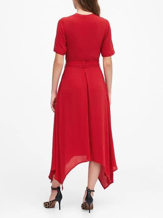 Handkerchief-Hem Wrap Dress in Ultra Red