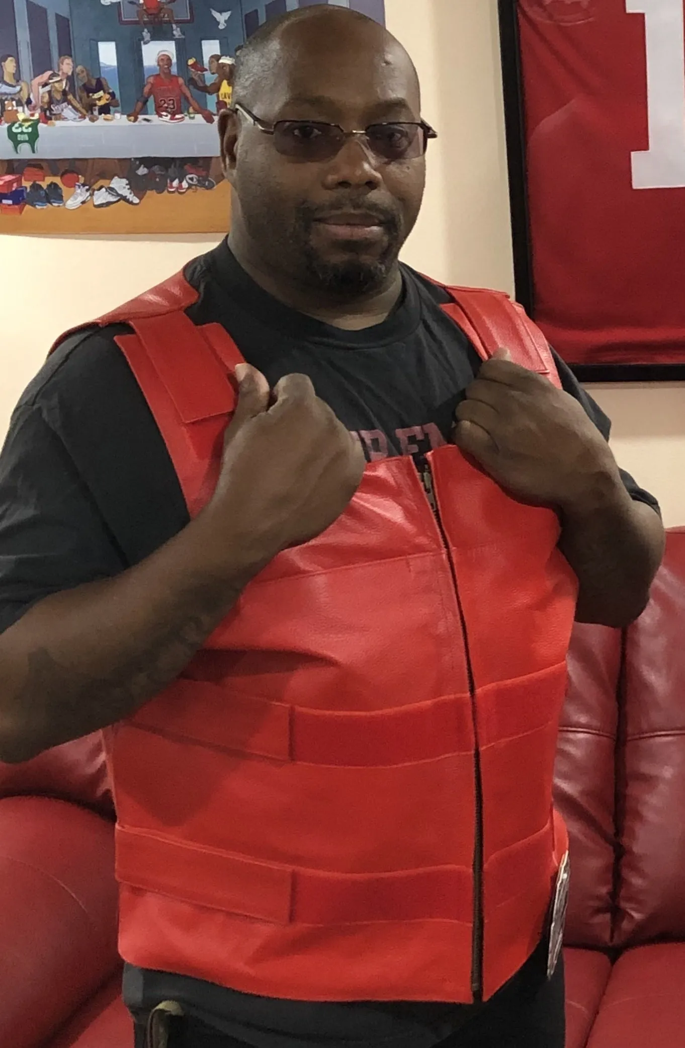 HL11643 RED Men Bullet Proof Style Leather Vest for Bikers Clubs