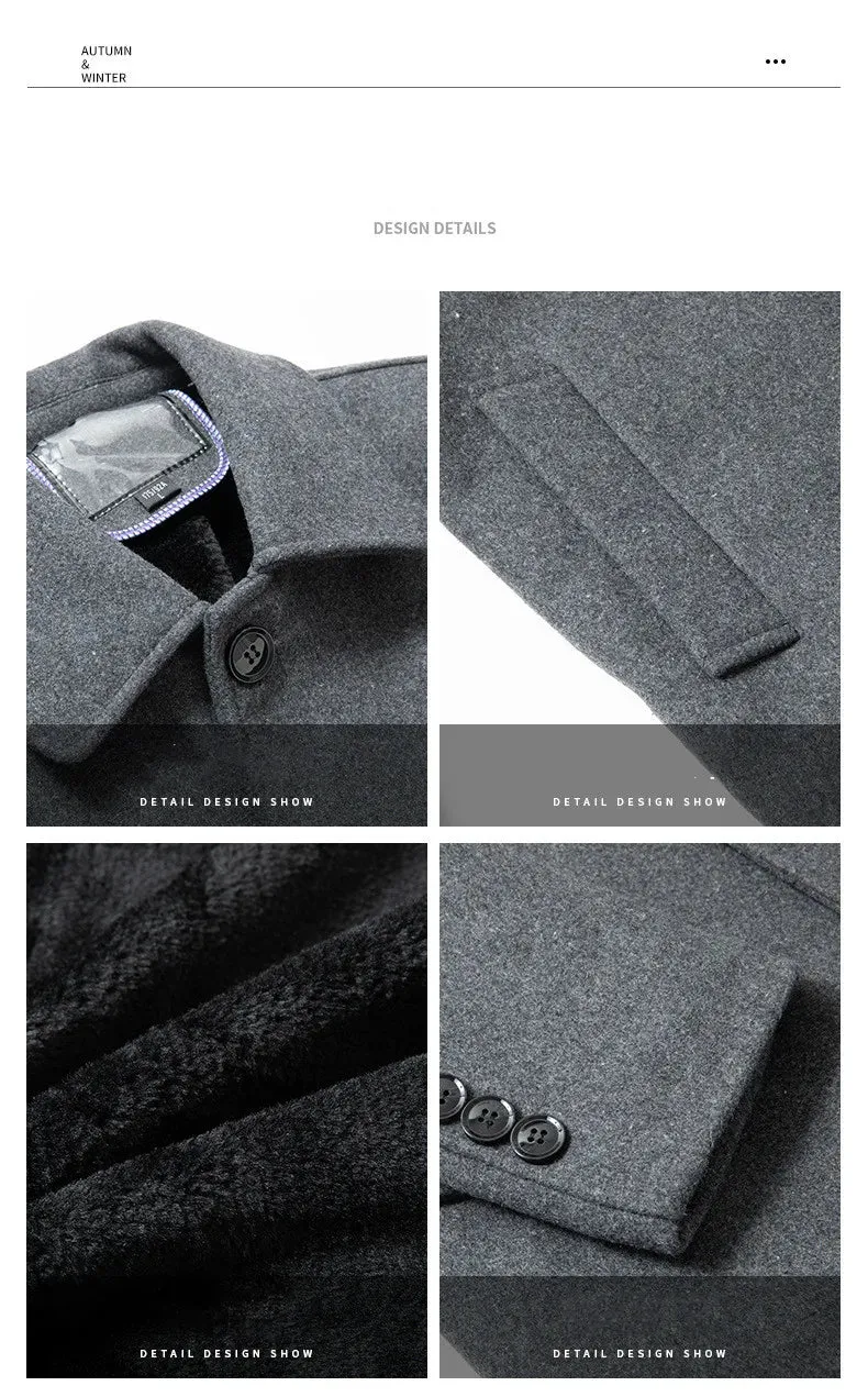 Jackets Business Casual Fleece Liner Woolen Autumn Winter Men Wool Jacket Slim Fit Thick Warm Trench Jackets Mens Brand Outwears