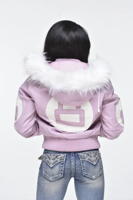 Ladies Eight Ball Faux Leather Bomber Jacket with Detachable Hood – Pink