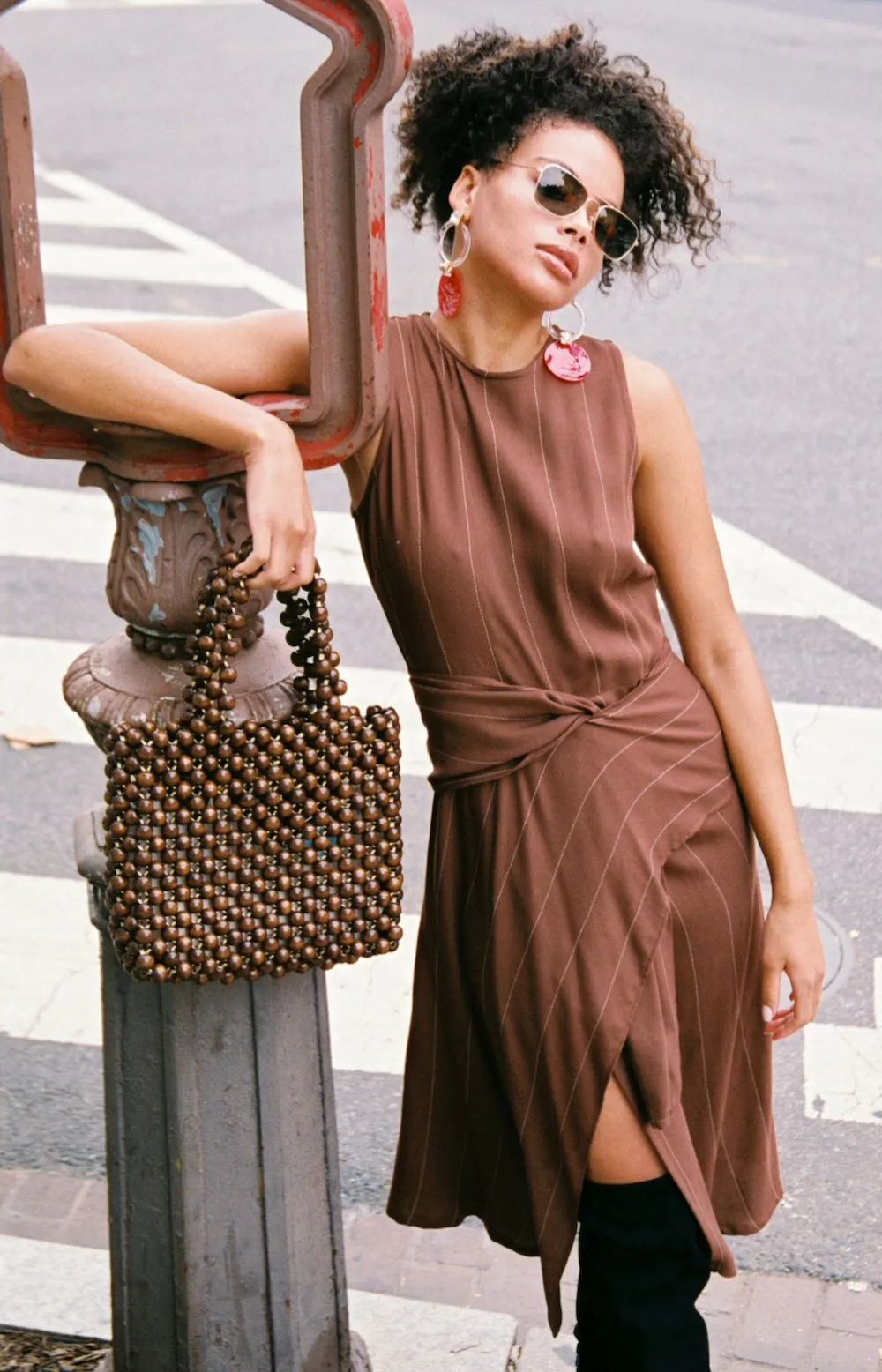 Lisboa brown wool crepe dress