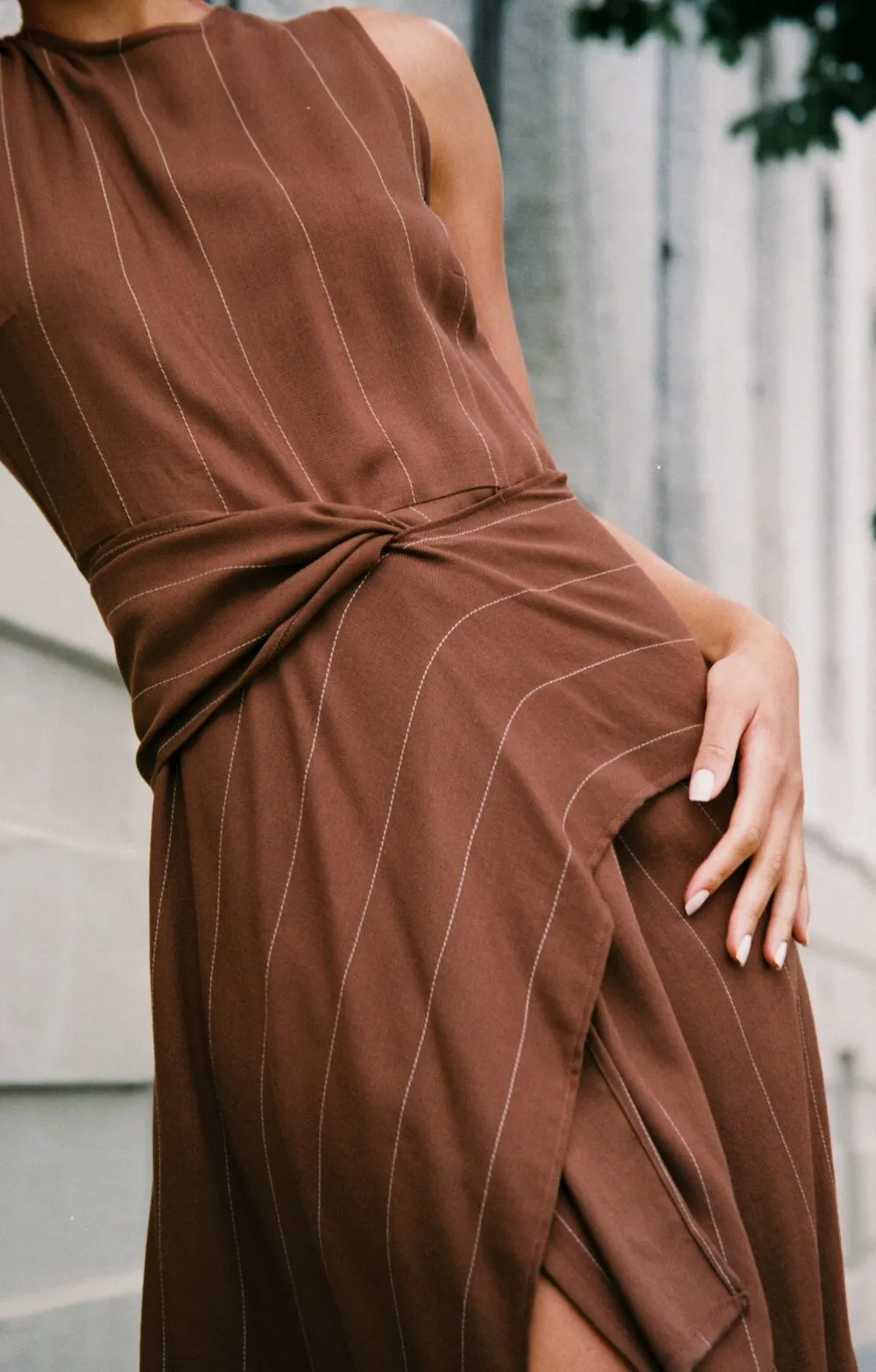 Lisboa brown wool crepe dress