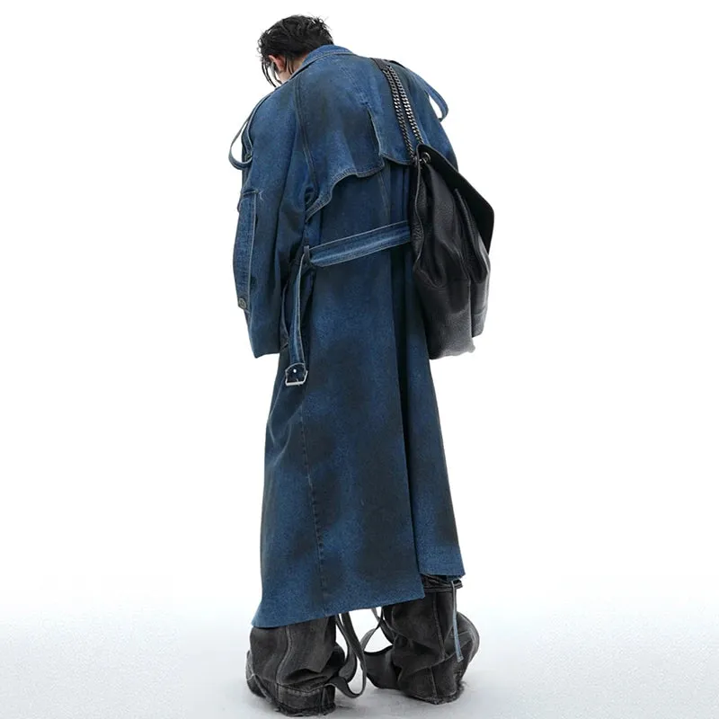 Long Denim Loose Design Solid Coat