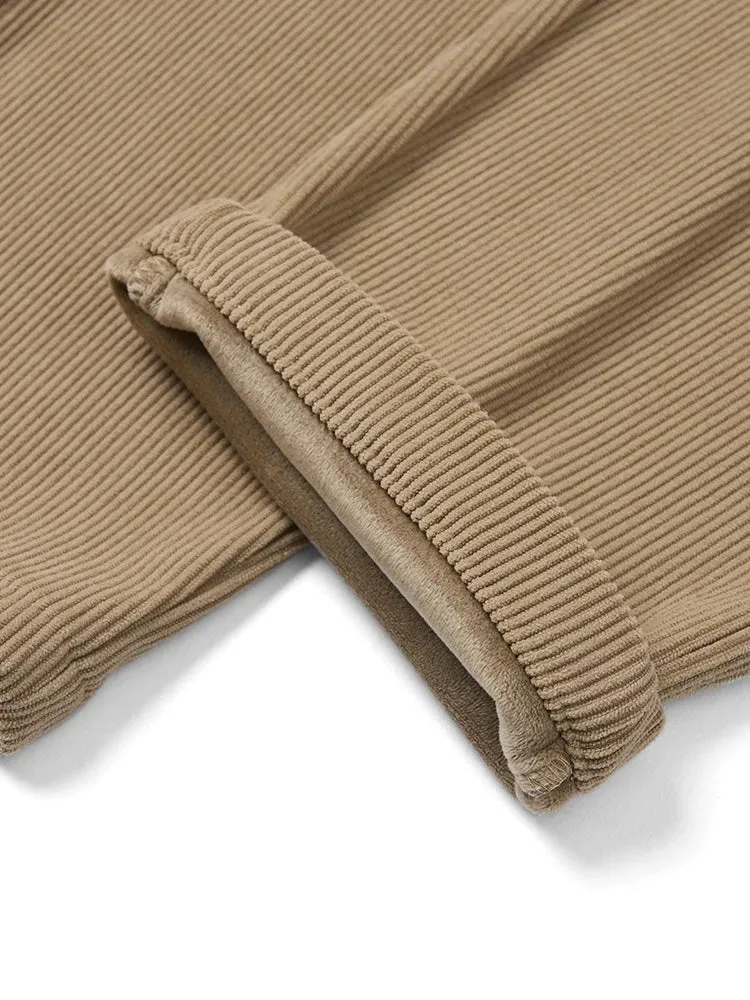 Loose Fit Warm Fleece Lining Corduroy Casual Pants - Plus Size Trousers