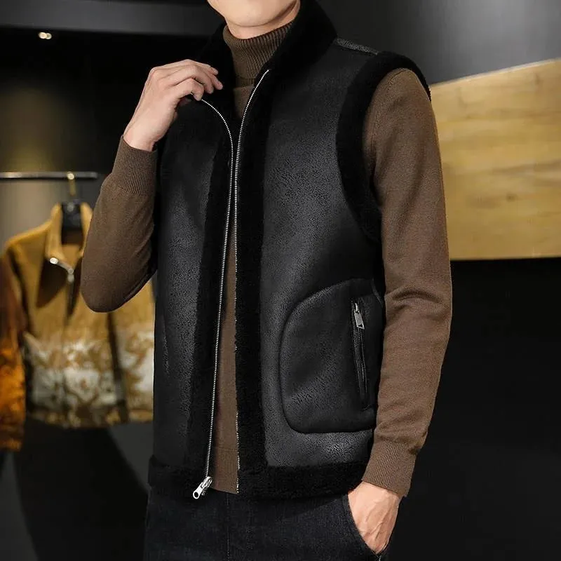 Men Fashion Casual Thicken Gilets Winter New Lamb Wool Coat Warm Vest Male Jacket Can Be Worn On Both Sides Sleeveless Waistcoat
