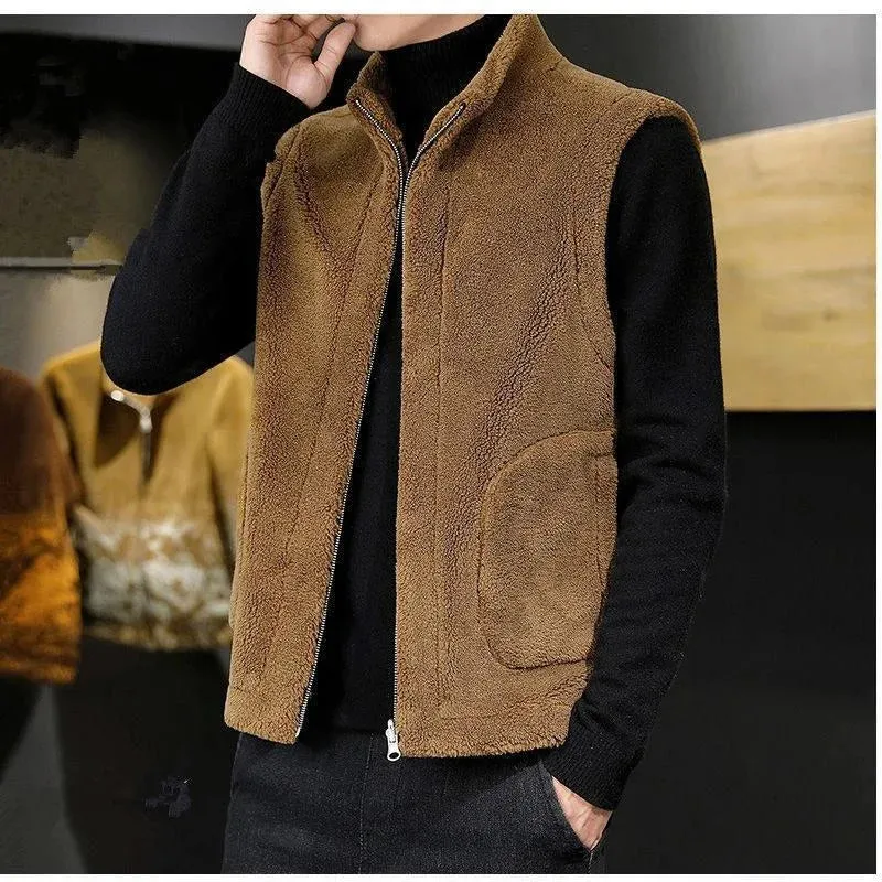 Men Fashion Casual Thicken Gilets Winter New Lamb Wool Coat Warm Vest Male Jacket Can Be Worn On Both Sides Sleeveless Waistcoat