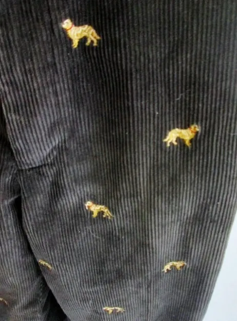 Mens 346 BROOKS BROTHERS DOG Embroidered Corduroy Pants Jeans BLACK 34 X 30