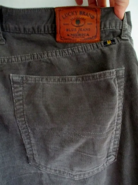 Mens LUCKY BRAND 221 Original Straight Chino Corduroy Pants 38 X 32 GRAY Charcoal