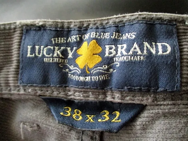 Mens LUCKY BRAND 221 Original Straight Chino Corduroy Pants 38 X 32 GRAY Charcoal