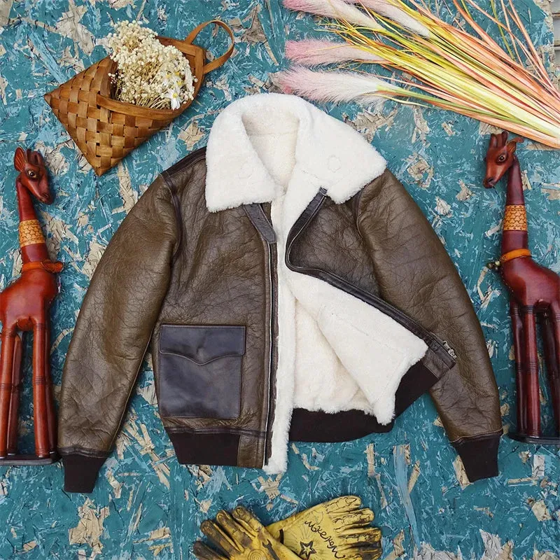 Men's Shearling Jacket Military Style Thick Warm Outwear