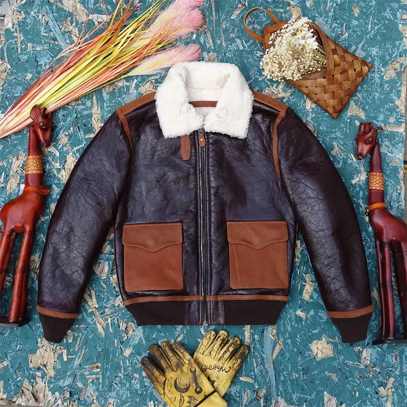 Men's Shearling Jacket Military Style Thick Warm Outwear