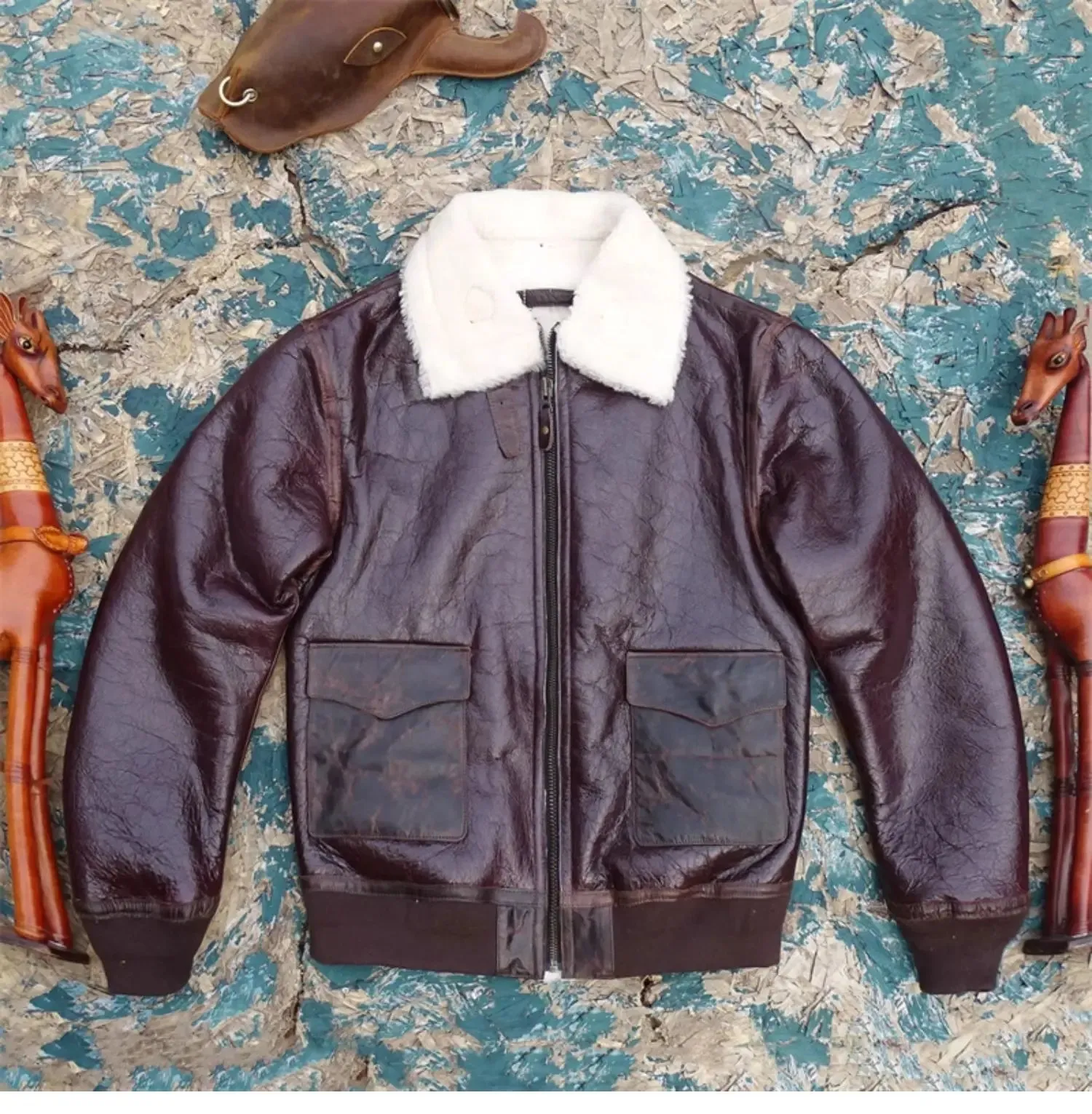 Men's Shearling Jacket Military Style Thick Warm Outwear