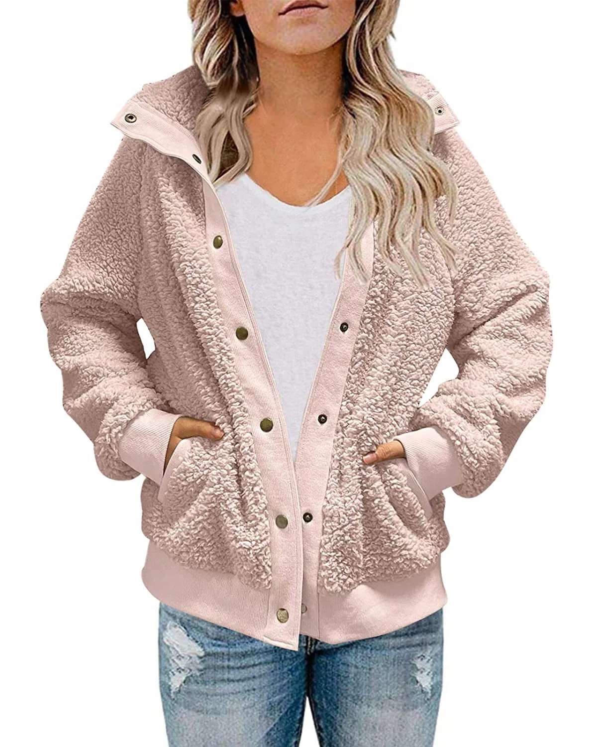 MEROKEETY Button Sherpa Fleece Pockets Jacket Coat