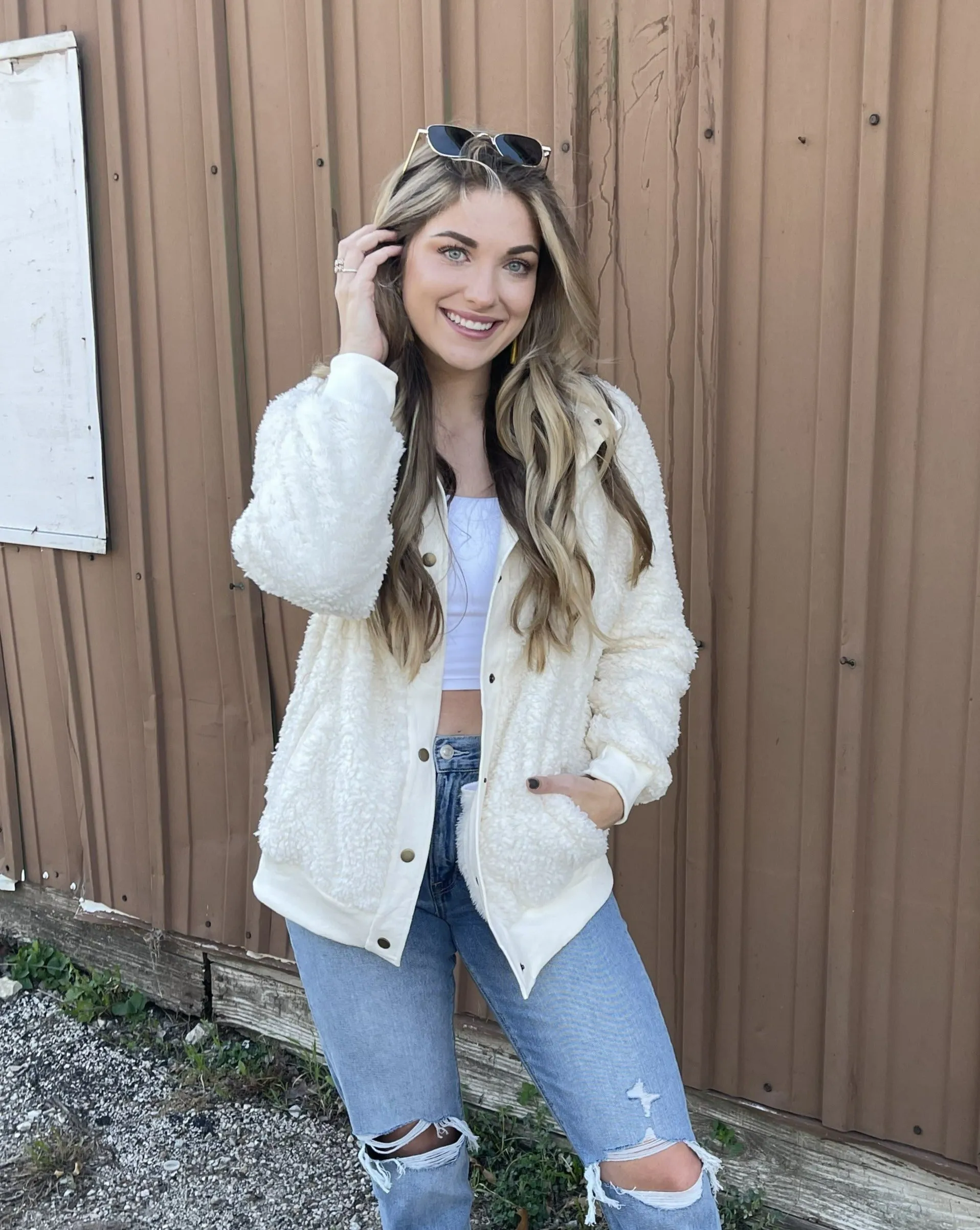 MEROKEETY Button Sherpa Fleece Pockets Jacket Coat