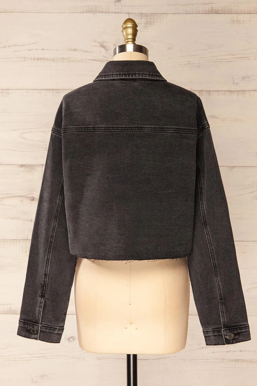 Monheurt | Oversized Black Cropped Jean Jacket