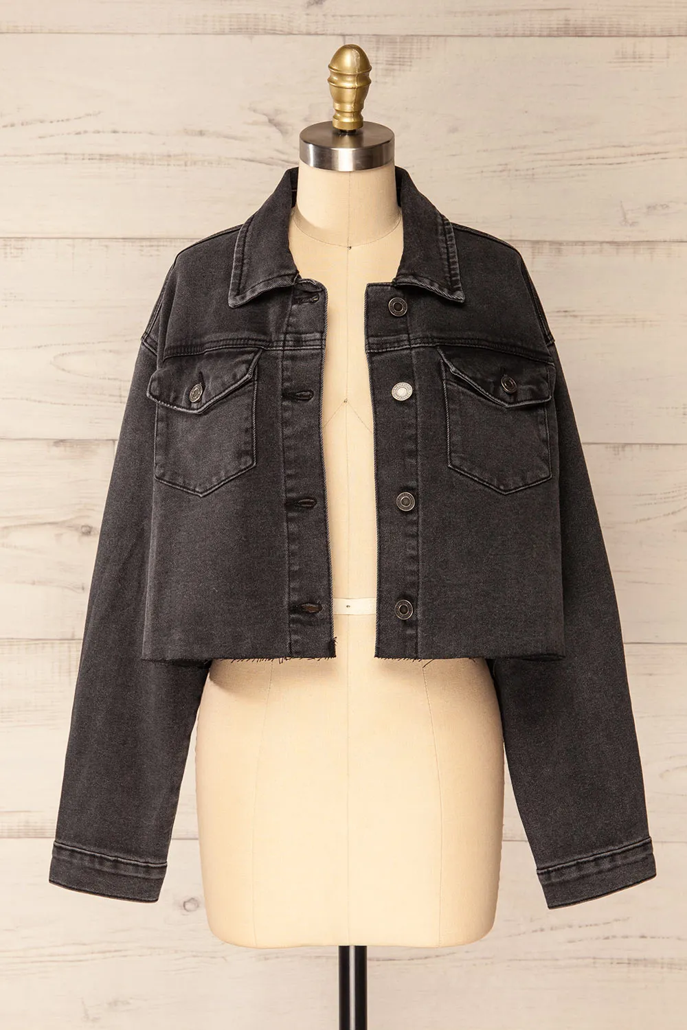 Monheurt | Oversized Black Cropped Jean Jacket