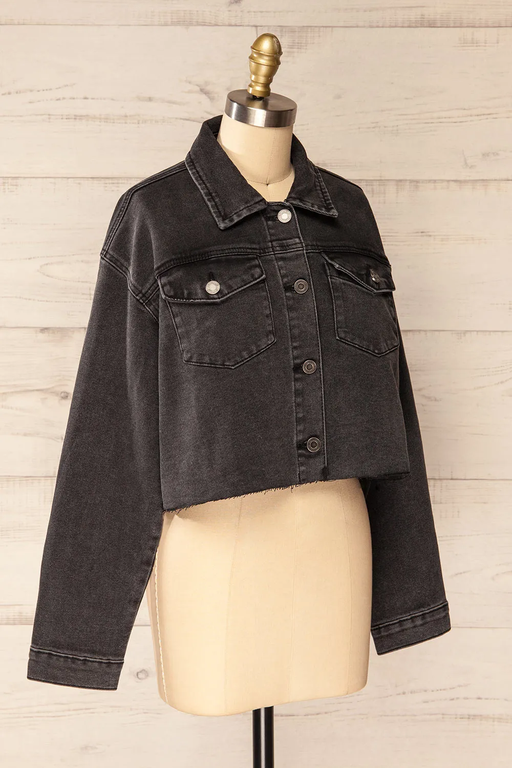 Monheurt | Oversized Black Cropped Jean Jacket