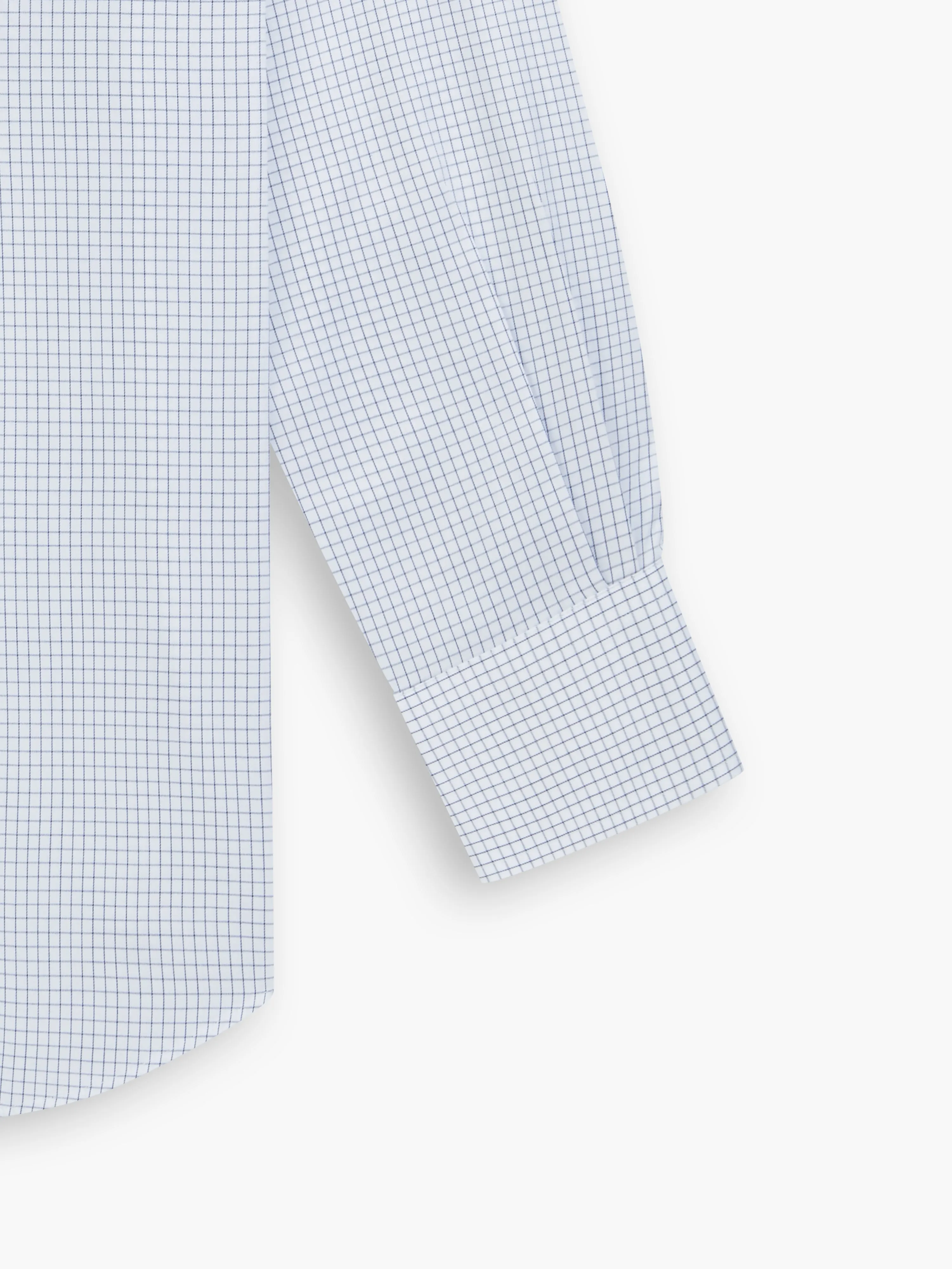 Non-Iron Navy Blue Grid Check Twill Slim Fit Single Cuff Classic Collar Shirt