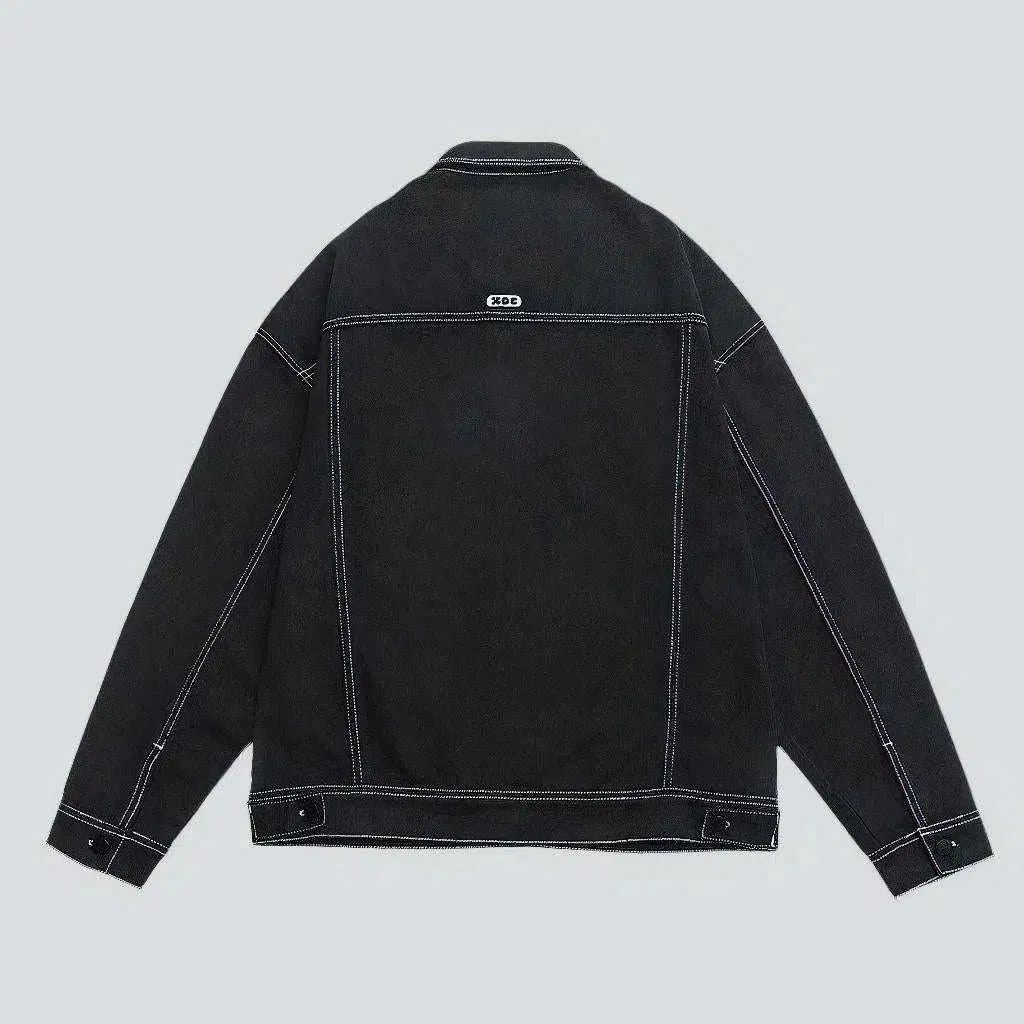 Oversized contrast-stitching jeans jacket
 for men