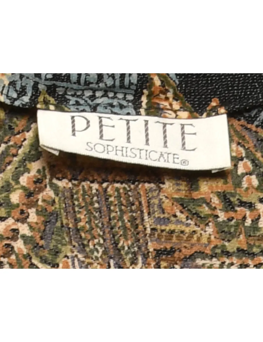 Palm Print Brown & Green Cropped Jacket - M
