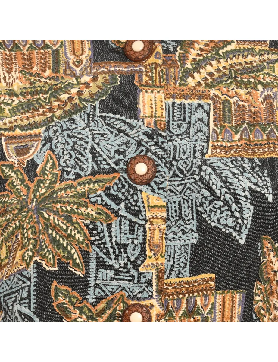 Palm Print Brown & Green Cropped Jacket - M