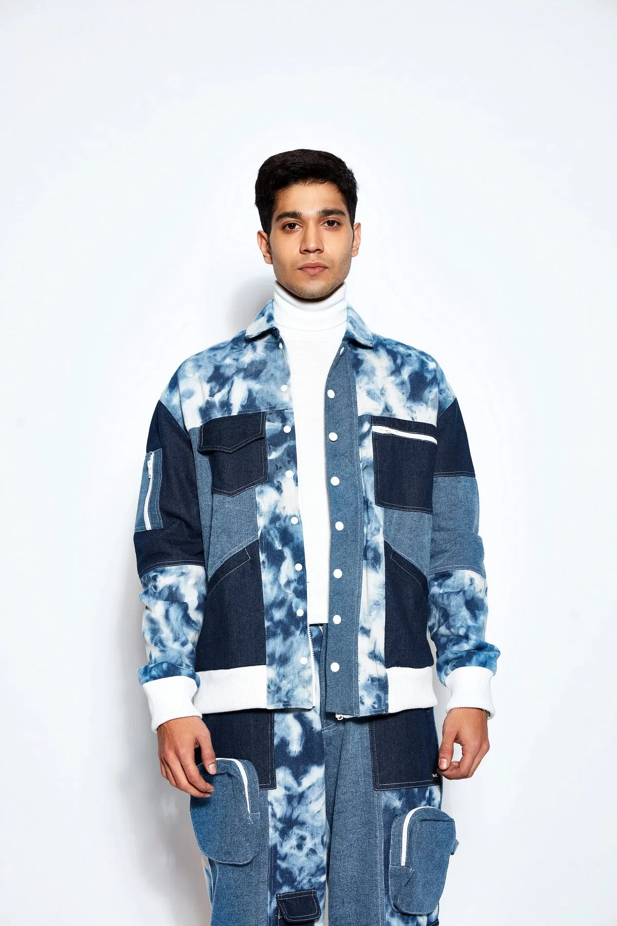 Patchwork Denim Bomber Jacket