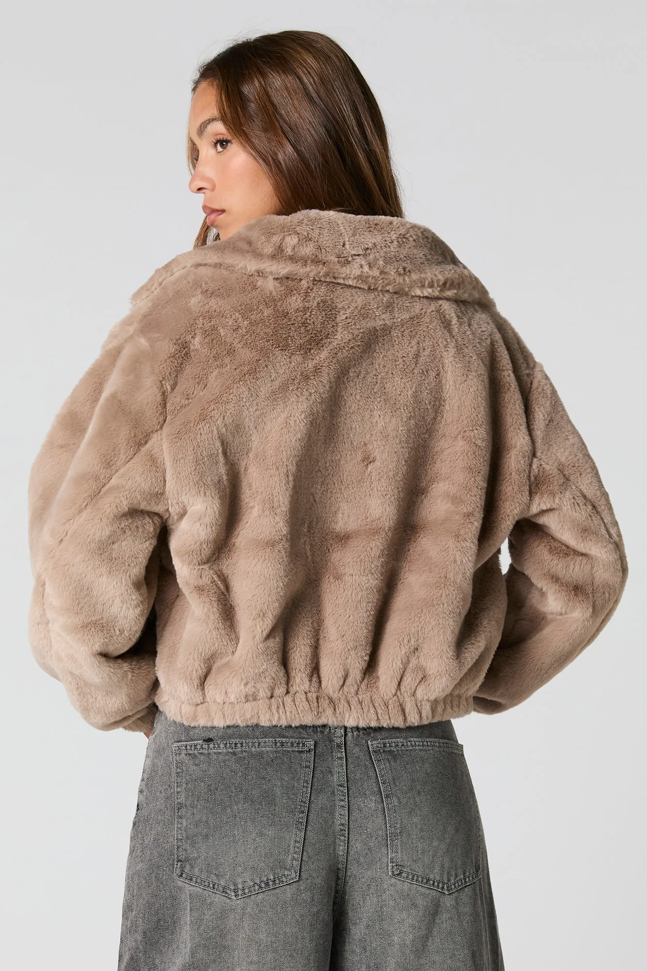 Plush Collared Bomber Jacket