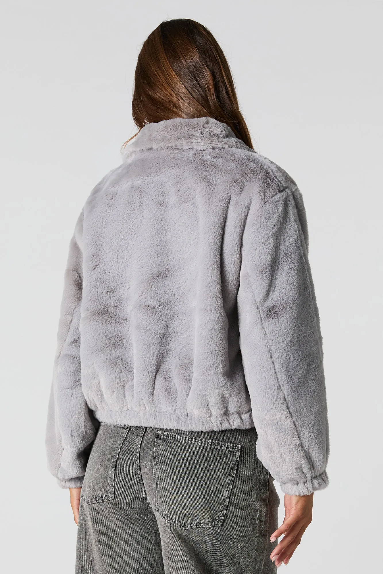 Plush Collared Bomber Jacket