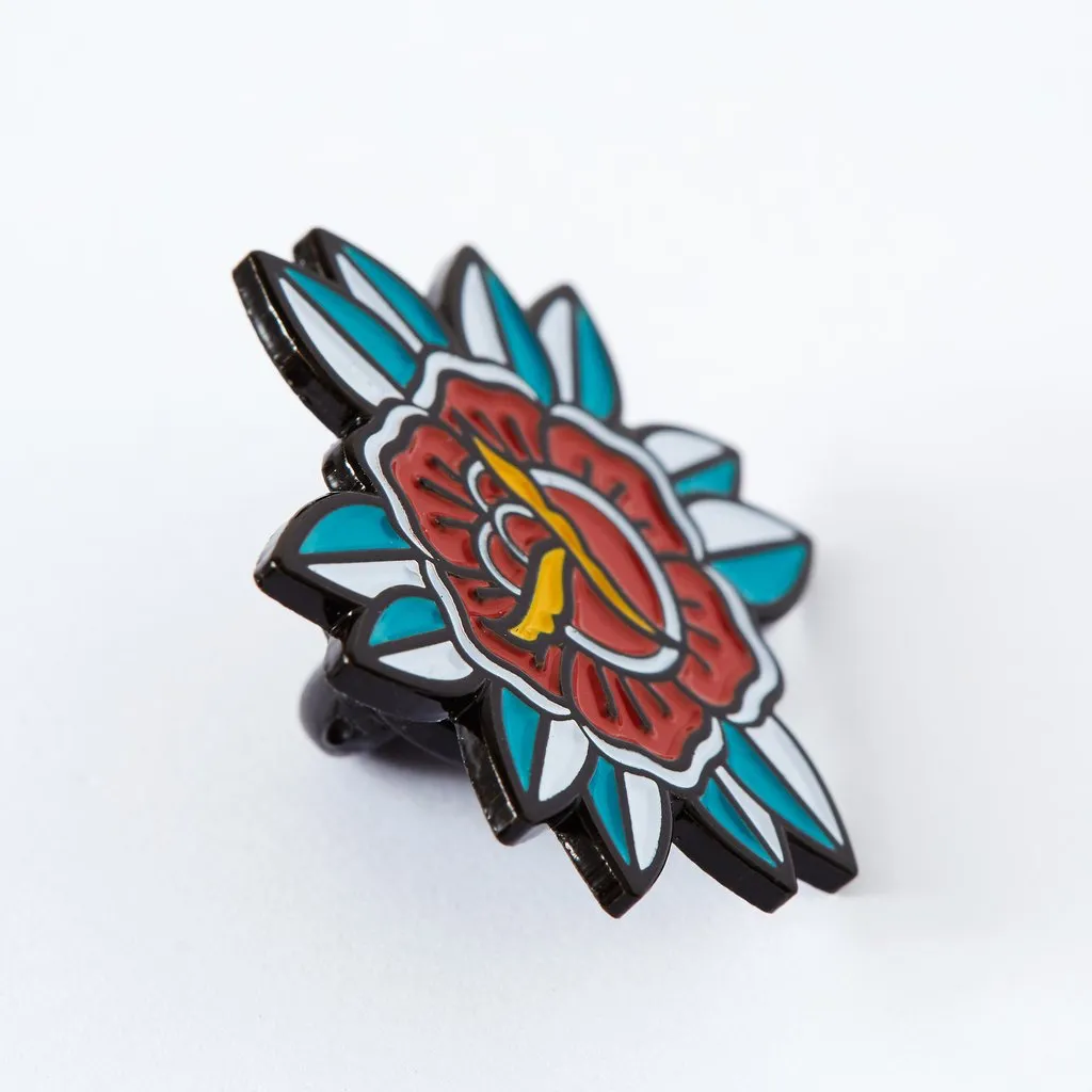 Red Flower tattoo inspired pin