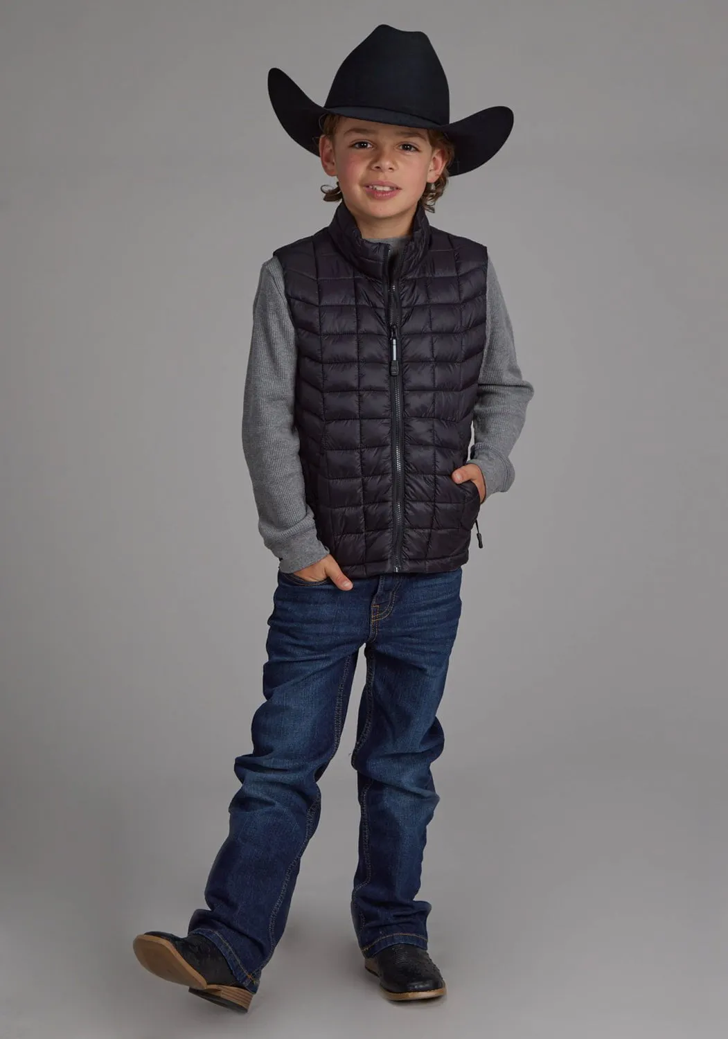 Roper Kids Boys Crushable Parachute Black 100% Nylon Softshell Vest