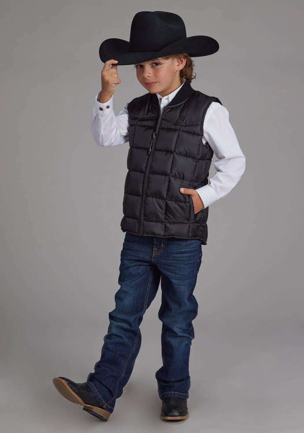 Roper Kids Boys Poly Fill Western Black 100% Polyester Softshell Vest