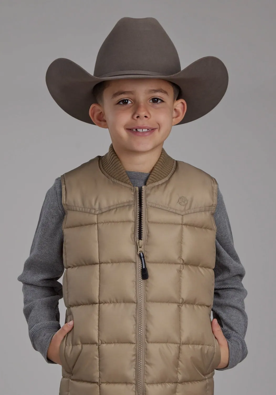 Roper Kids Boys Poly Fill Western Khaki 100% Polyester Softshell Vest