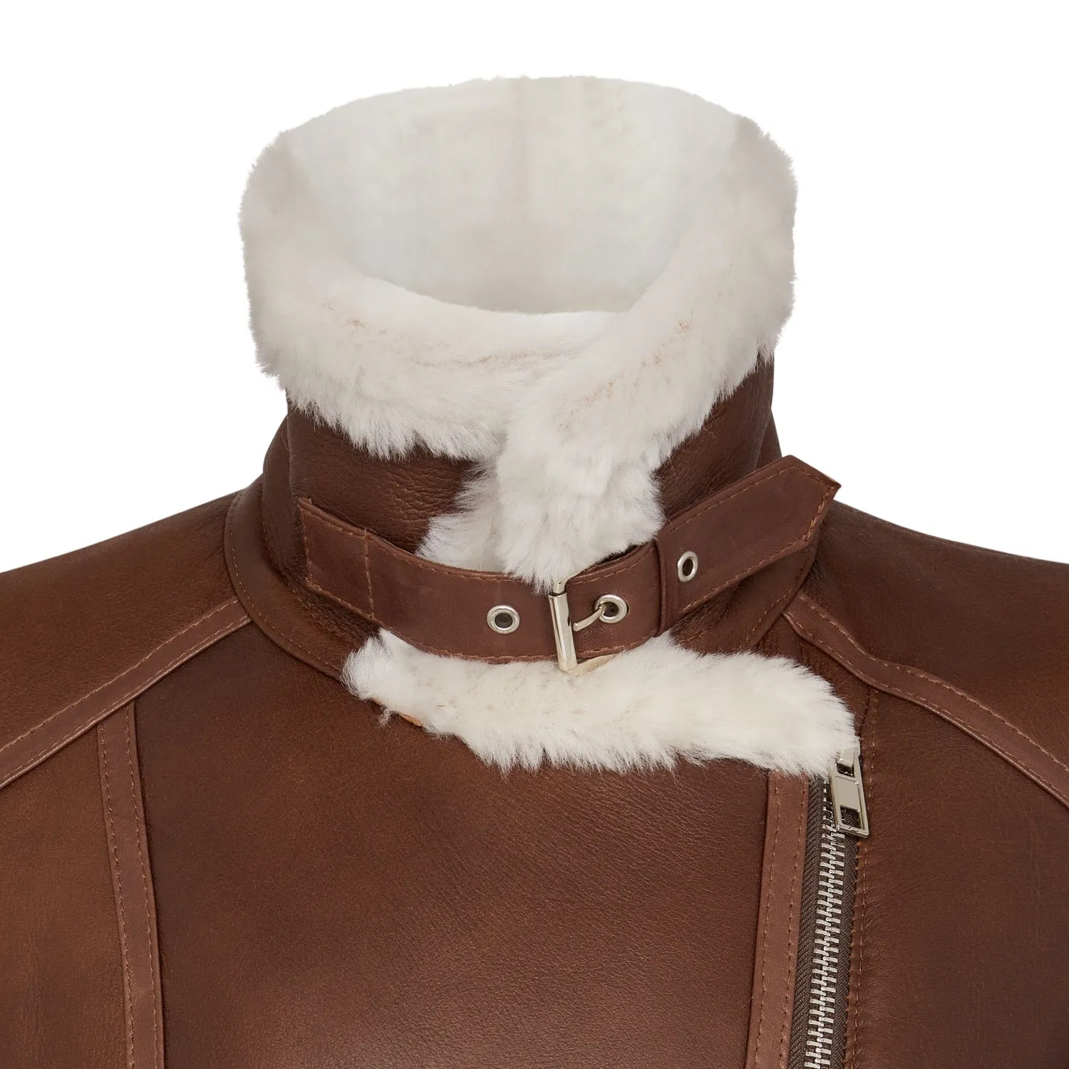 Shearling leather oversized aviator jacket in brown