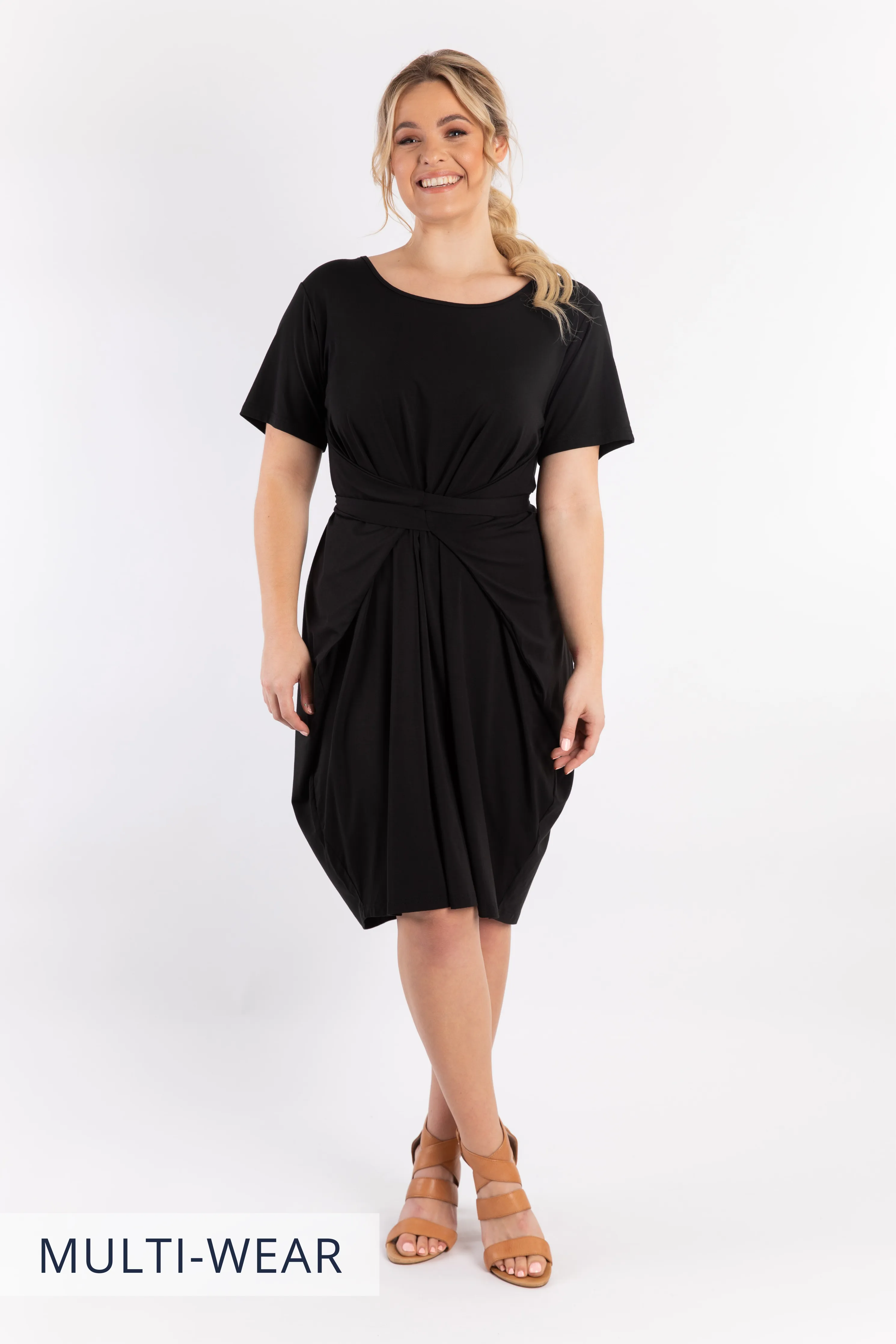 Short Sleeve Tidal Midi Dress | Black | FINAL SALE