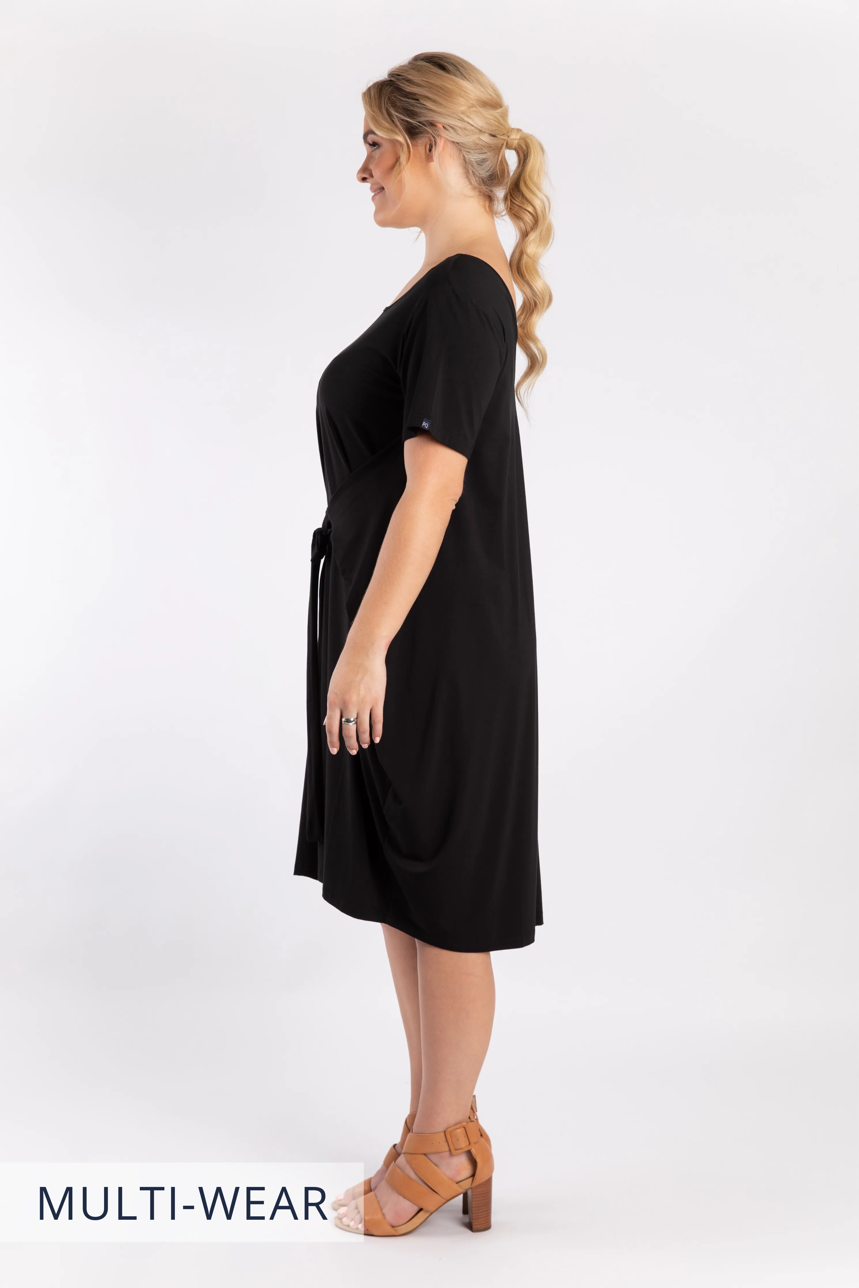 Short Sleeve Tidal Midi Dress | Black | FINAL SALE