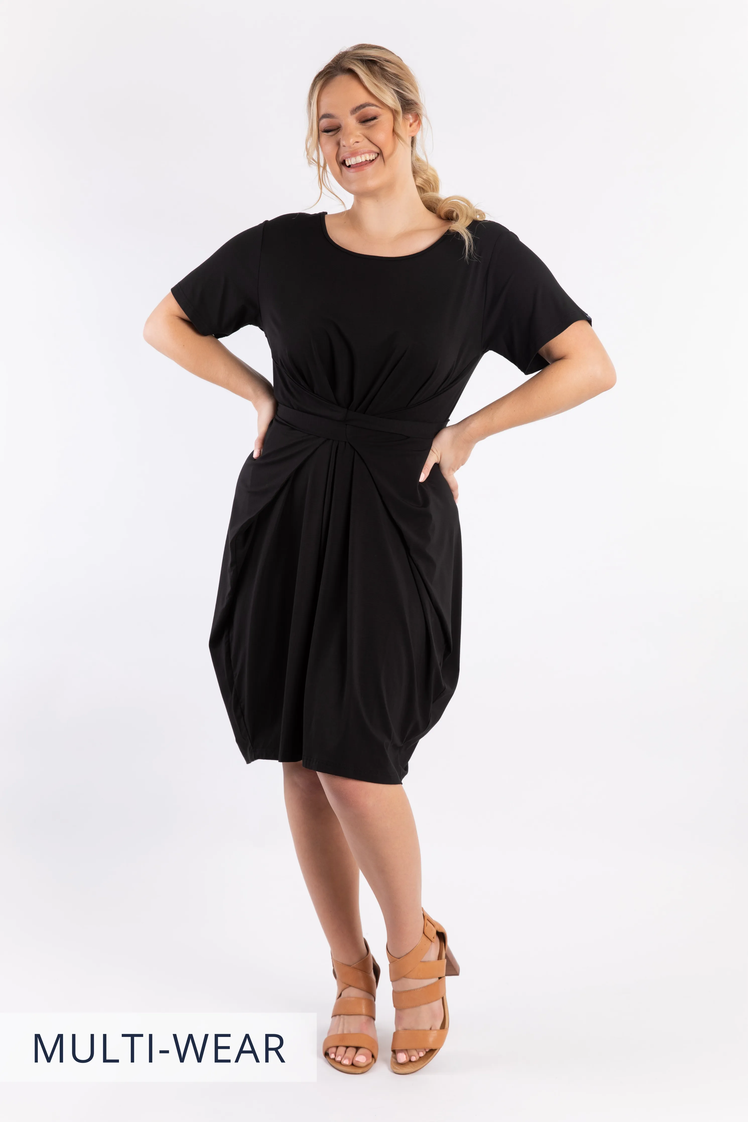 Short Sleeve Tidal Midi Dress | Black | FINAL SALE