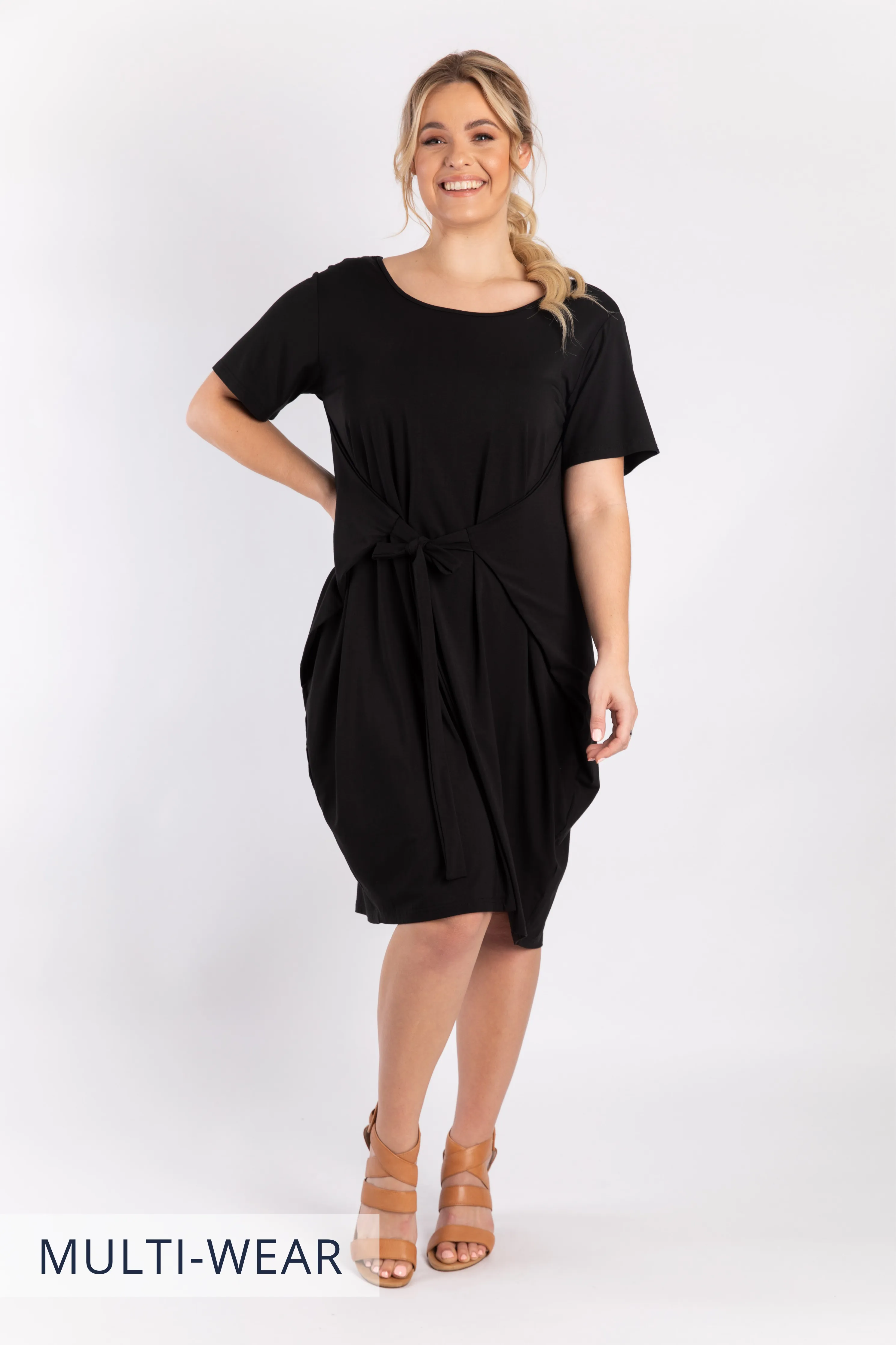 Short Sleeve Tidal Midi Dress | Black | FINAL SALE