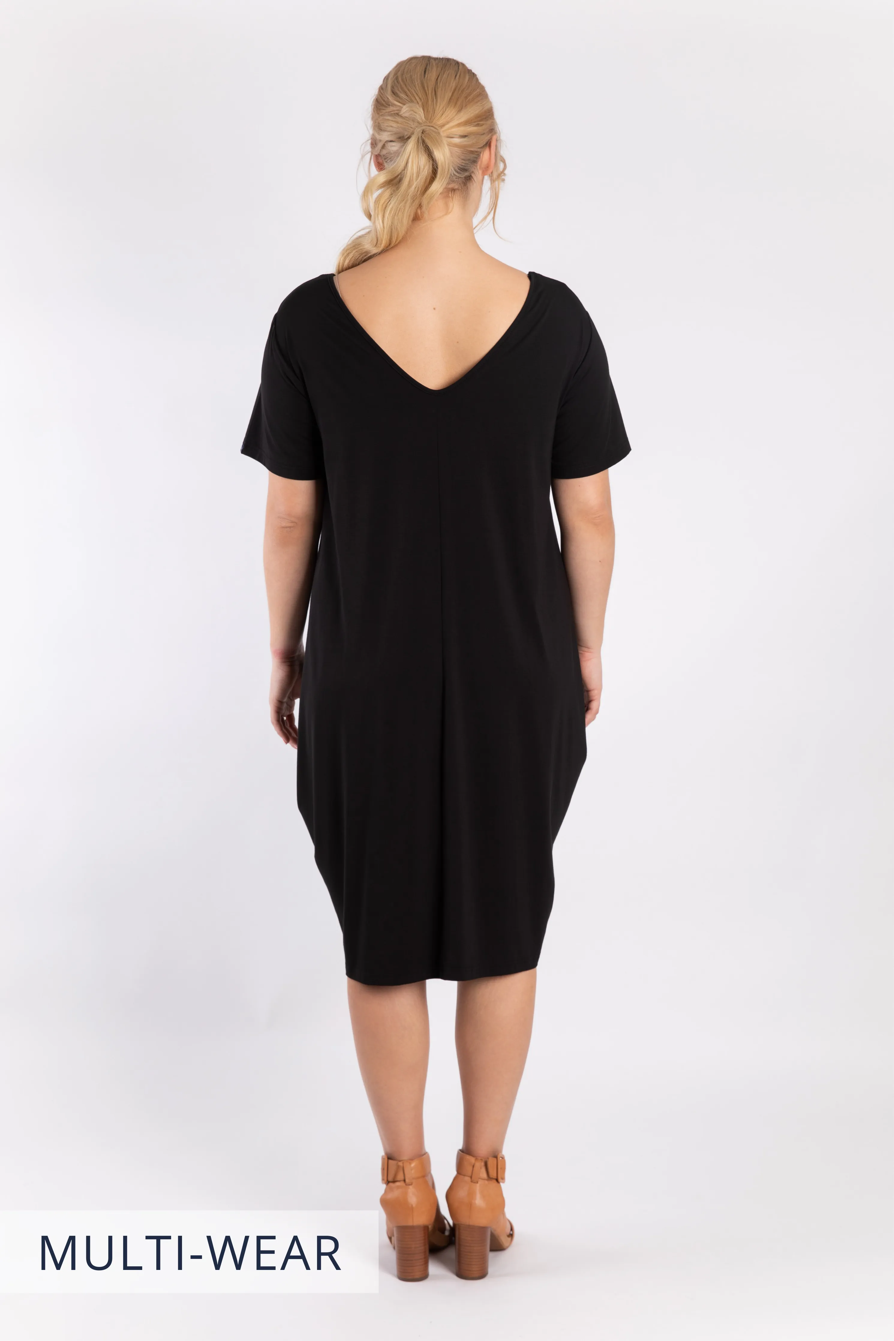 Short Sleeve Tidal Midi Dress | Black | FINAL SALE