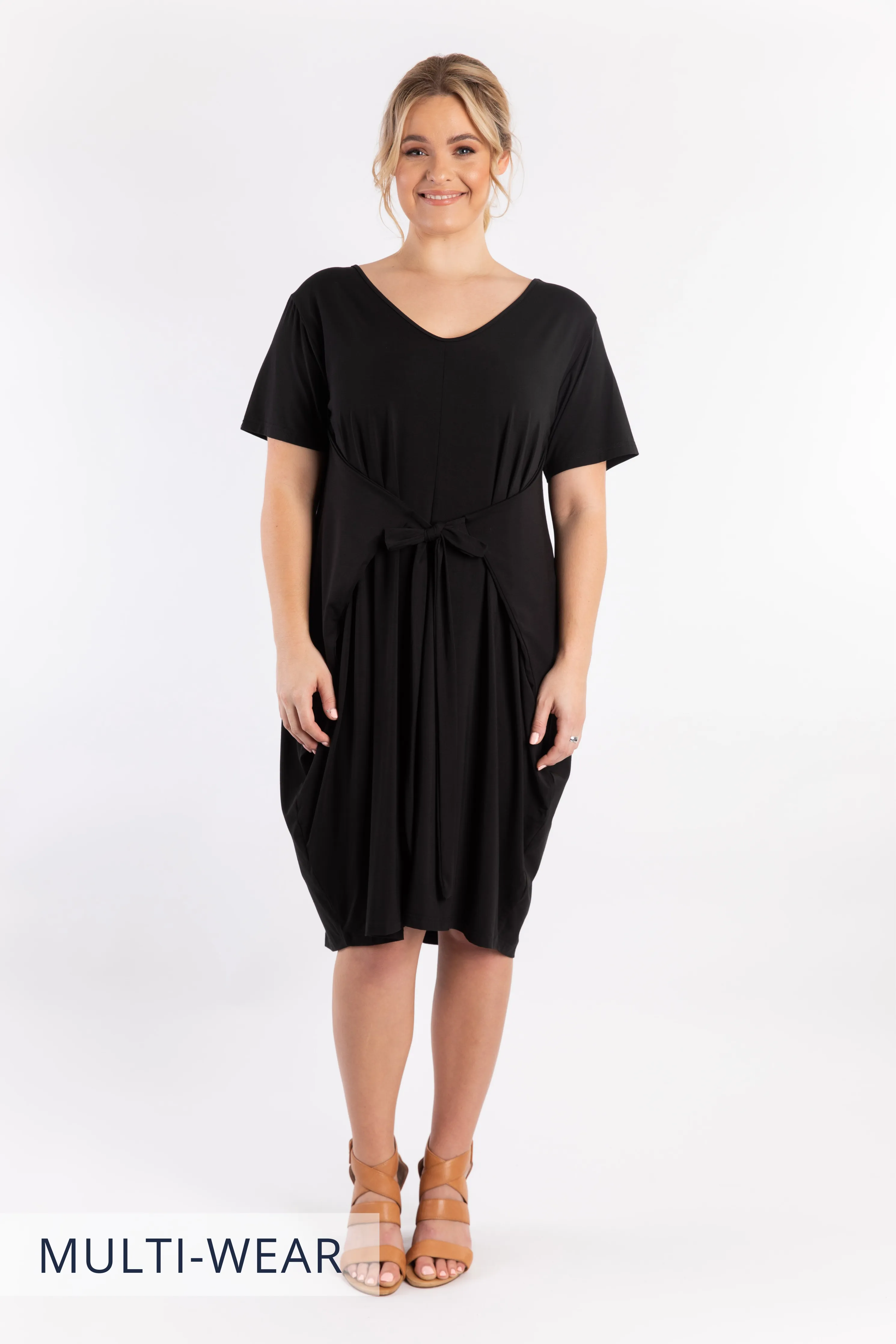 Short Sleeve Tidal Midi Dress | Black | FINAL SALE