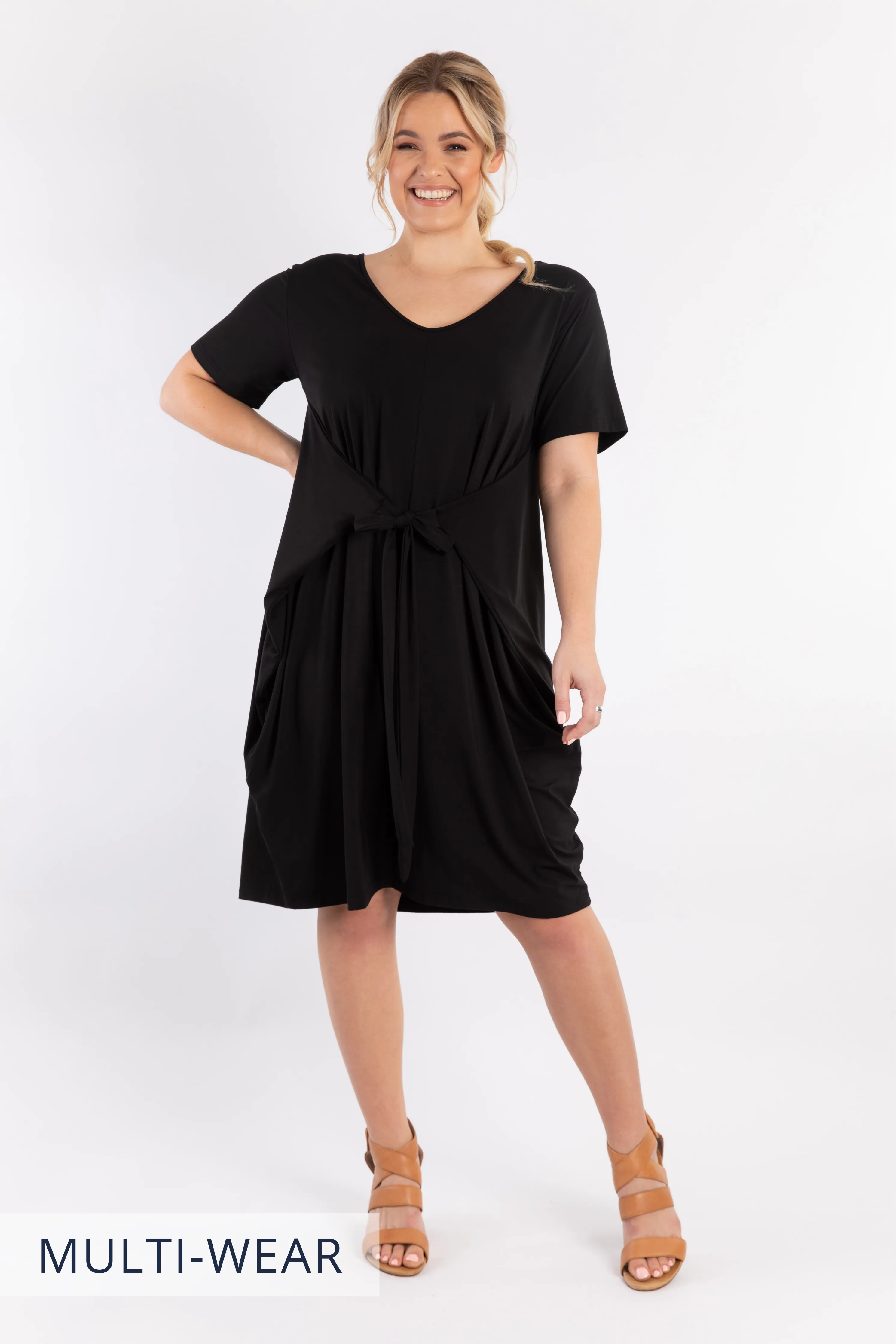 Short Sleeve Tidal Midi Dress | Black | FINAL SALE