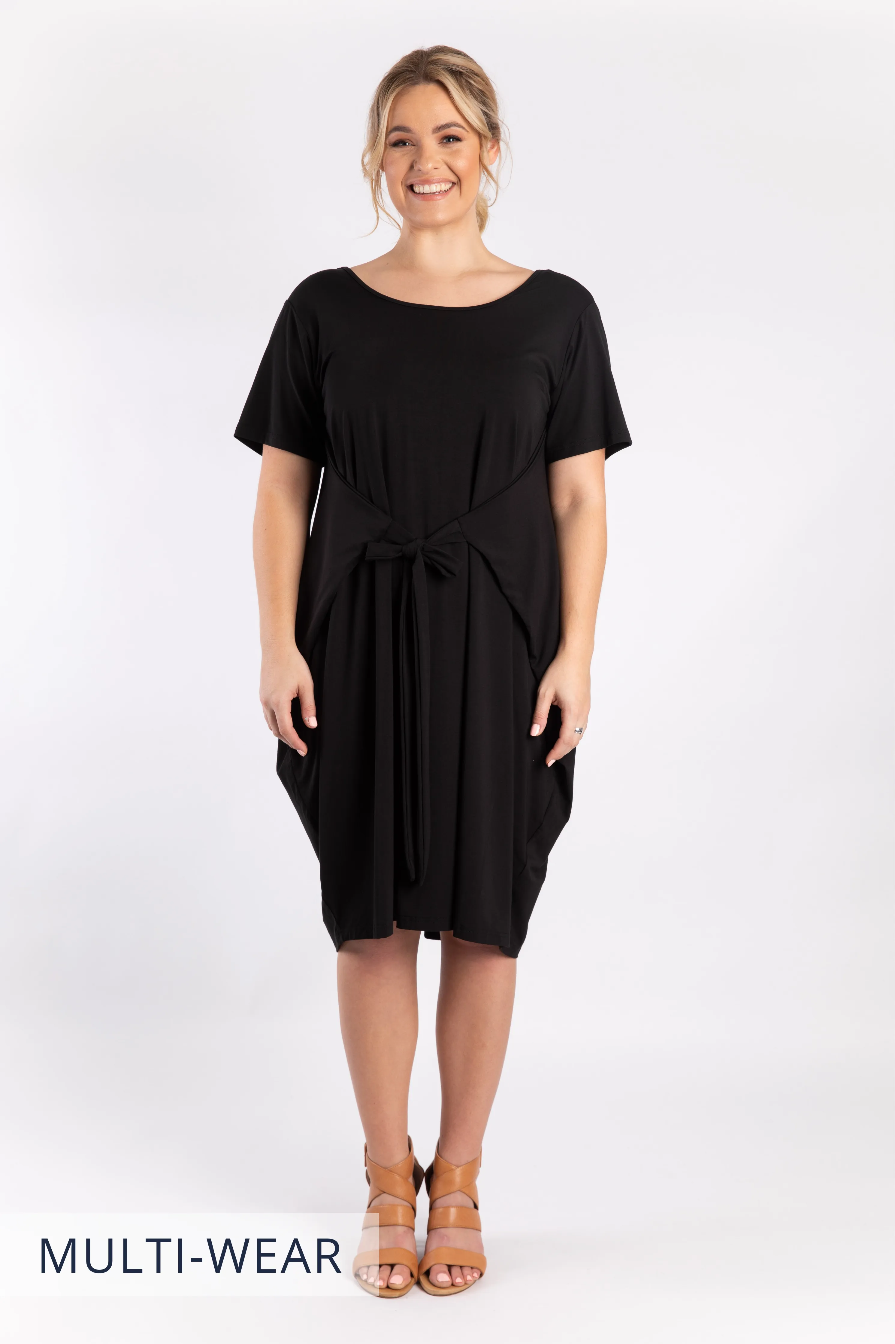 Short Sleeve Tidal Midi Dress | Black | FINAL SALE