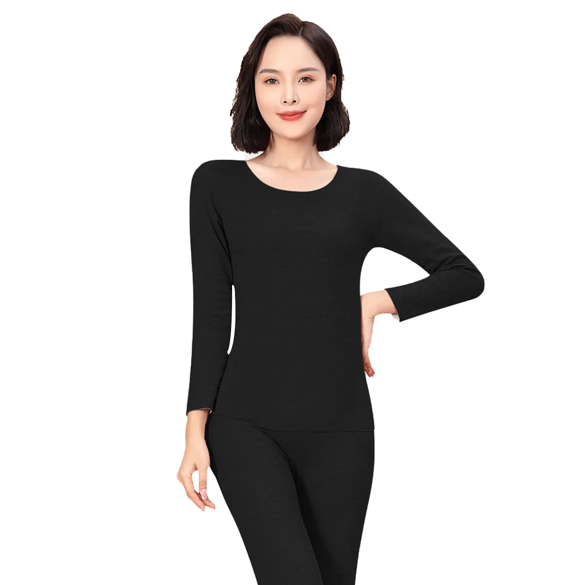 Sidiou Group Winter Thermal Underwear Set 2 Pieces Fleece Top and Pants Warm Cotton Underwear Women Men Solid Color Long Johns Suit