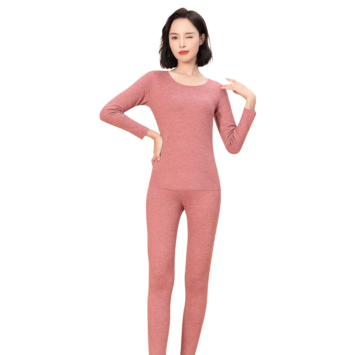 Sidiou Group Winter Thermal Underwear Set 2 Pieces Fleece Top and Pants Warm Cotton Underwear Women Men Solid Color Long Johns Suit